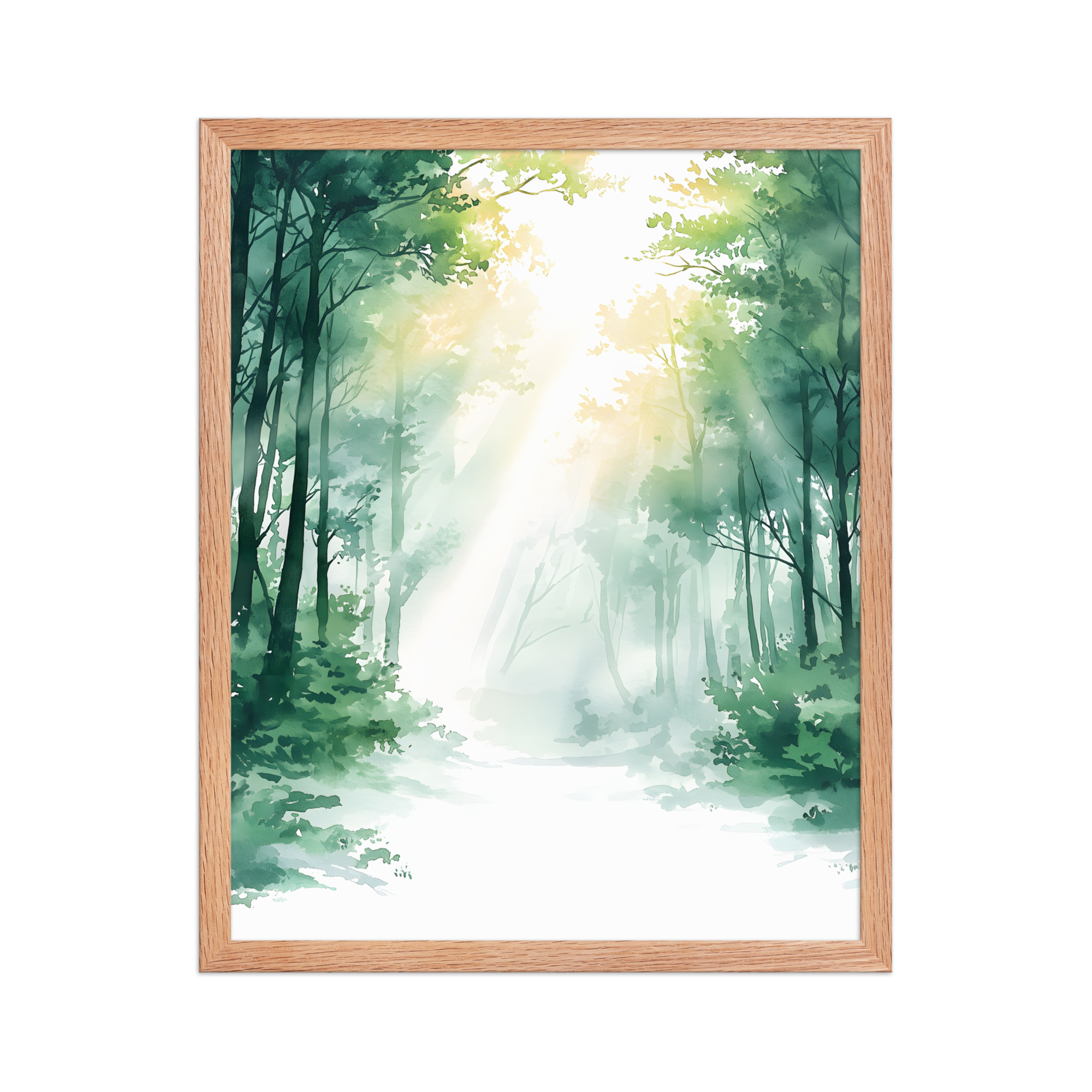 Forest Filter — Japandi komorebi framed print, minimalist Japanese wall art