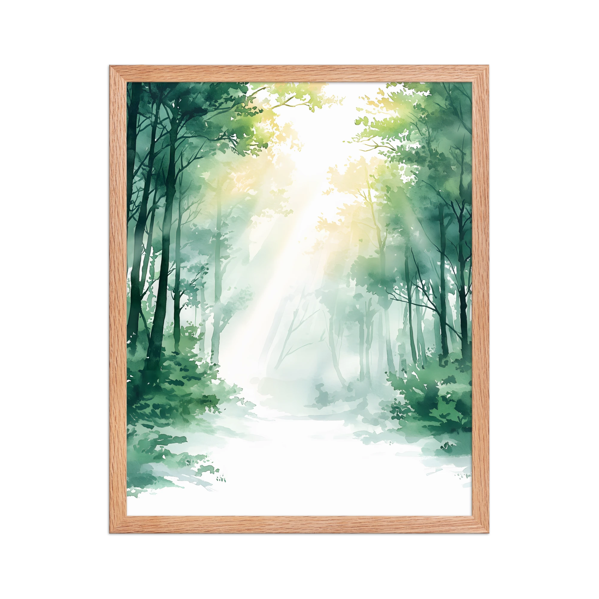 Forest Filter — Japandi komorebi framed print, minimalist Japanese wall art