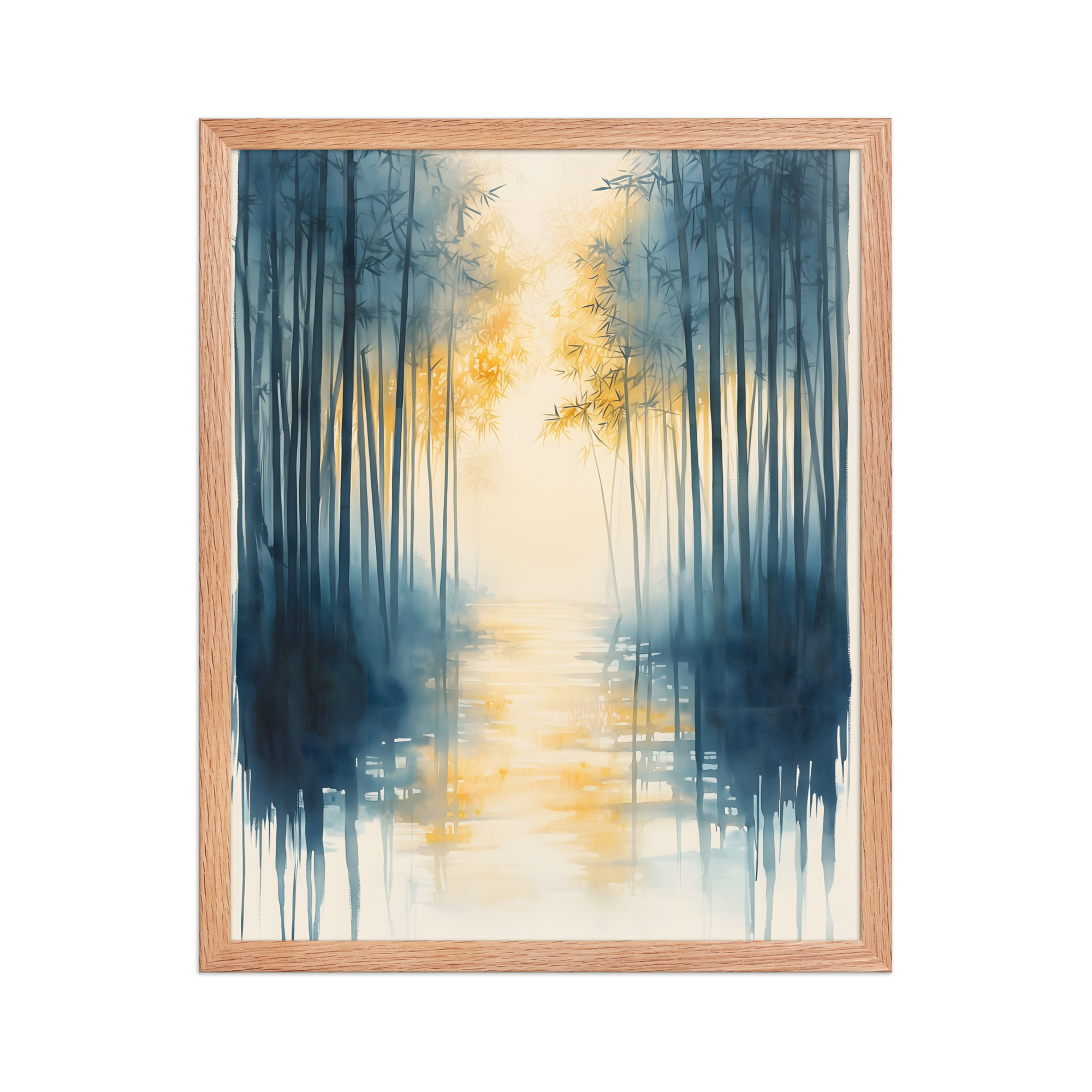 Morning Mist — Japandi komorebi framed print, minimalist Japanese wall art