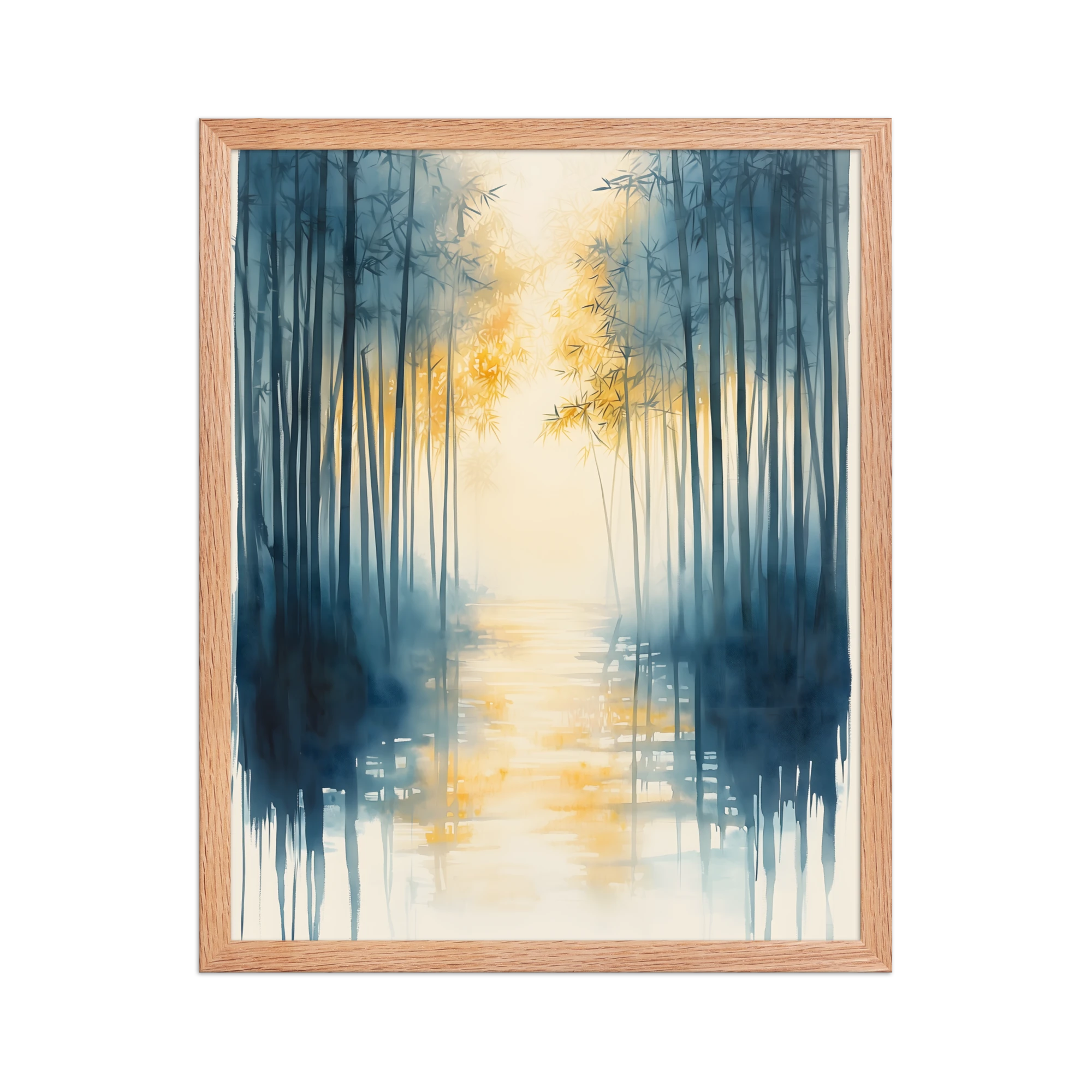 Morning Mist — Japandi komorebi framed print, minimalist Japanese wall art