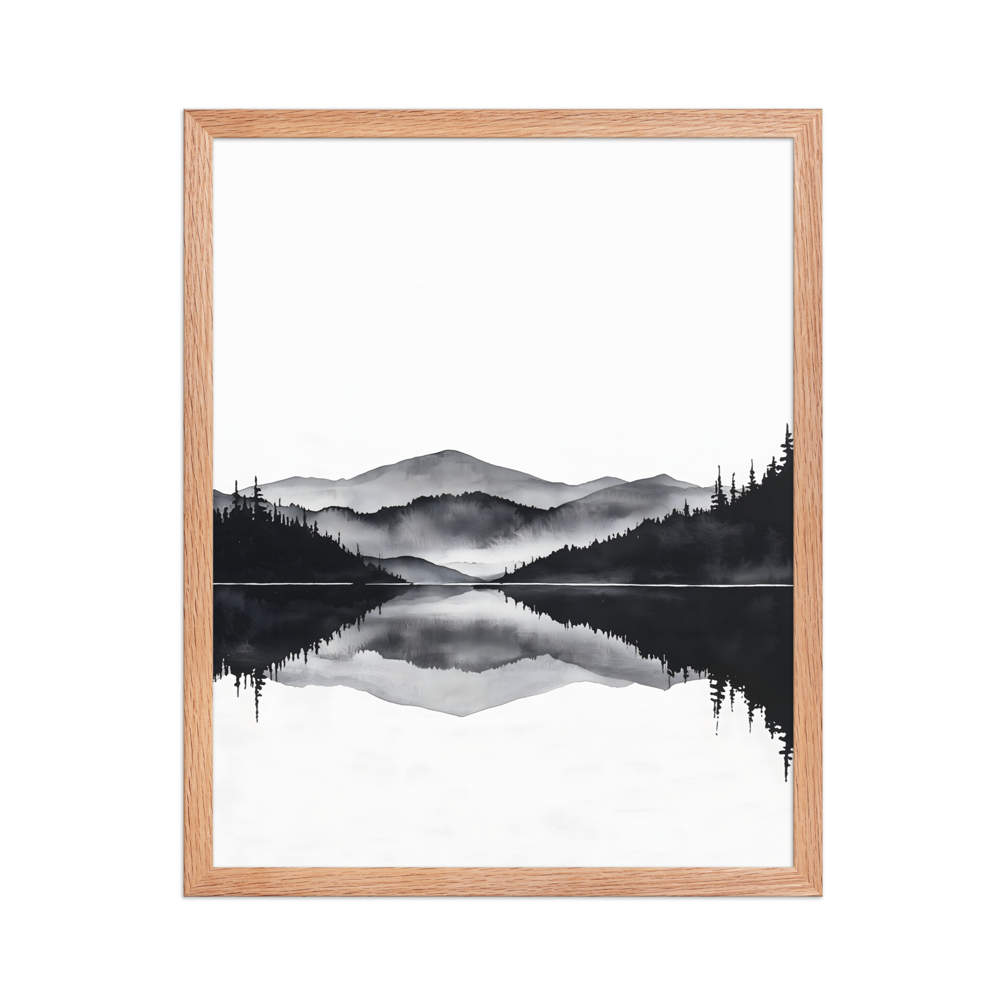 Still Water — Japandi zen ink framed print, minimalist Japanese wall art