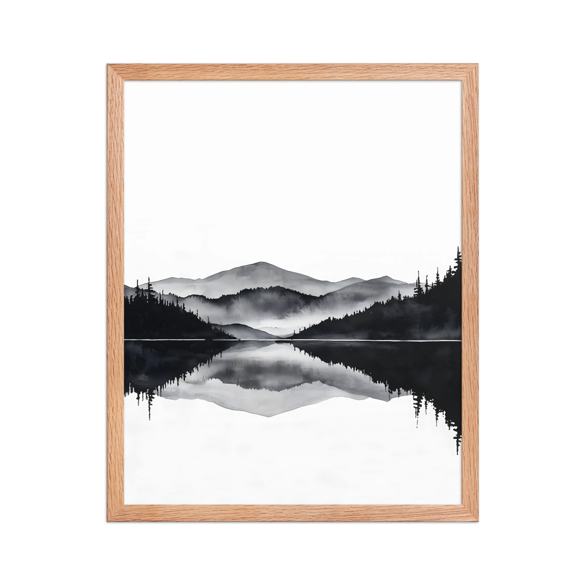 Still Water — Japandi zen ink framed print, minimalist Japanese wall art