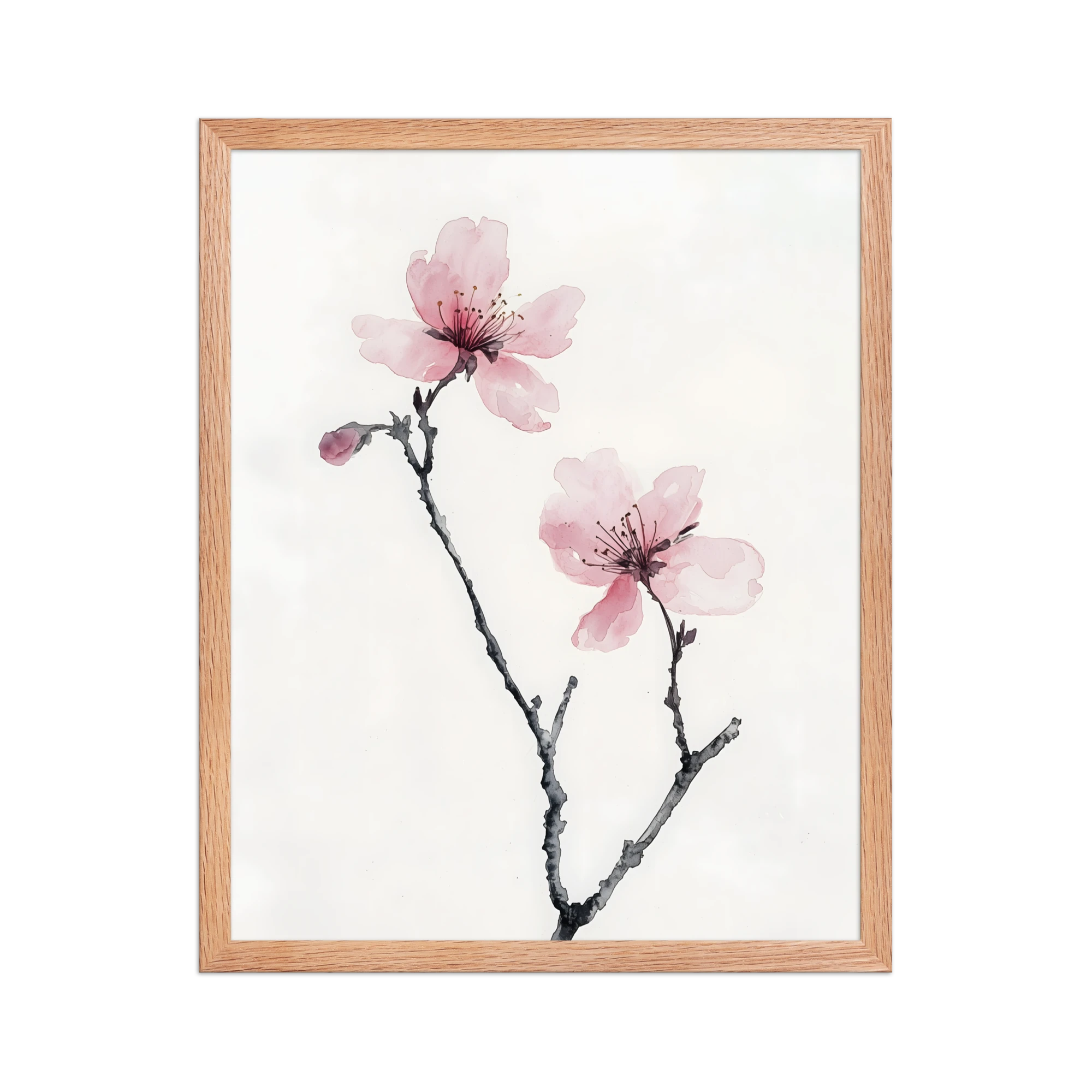 Cherry Absence — Japandi zen nature framed print, minimalist Japanese wall art