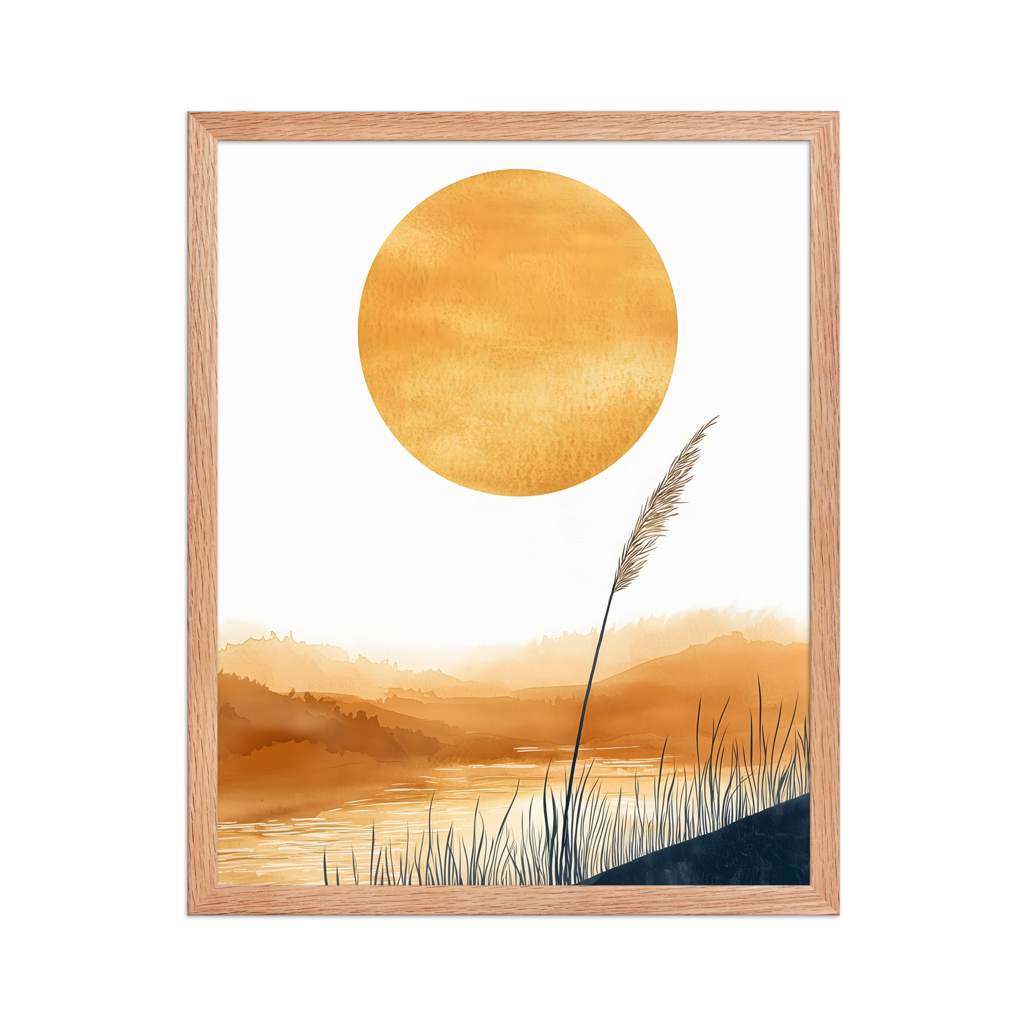 Golden Hour — Japandi komorebi framed print, minimalist Japanese wall art