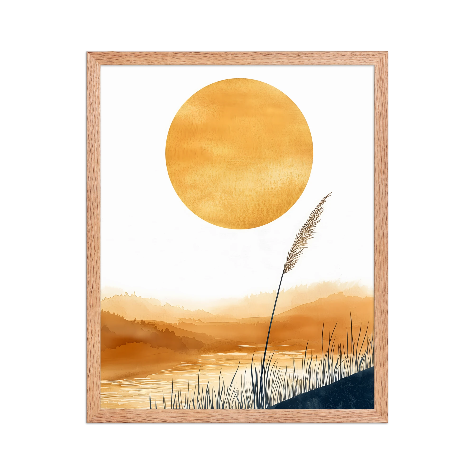 Golden Hour — Japandi komorebi framed print, minimalist Japanese wall art