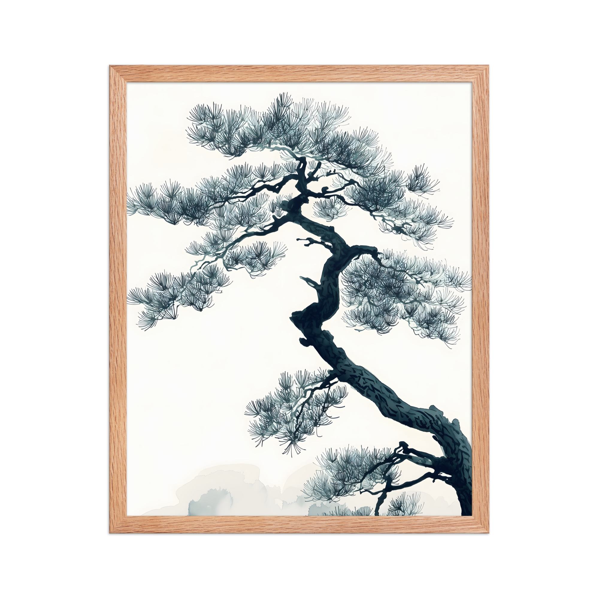 Pine Silhouette — Japandi zen nature framed print, minimalist Japanese wall art