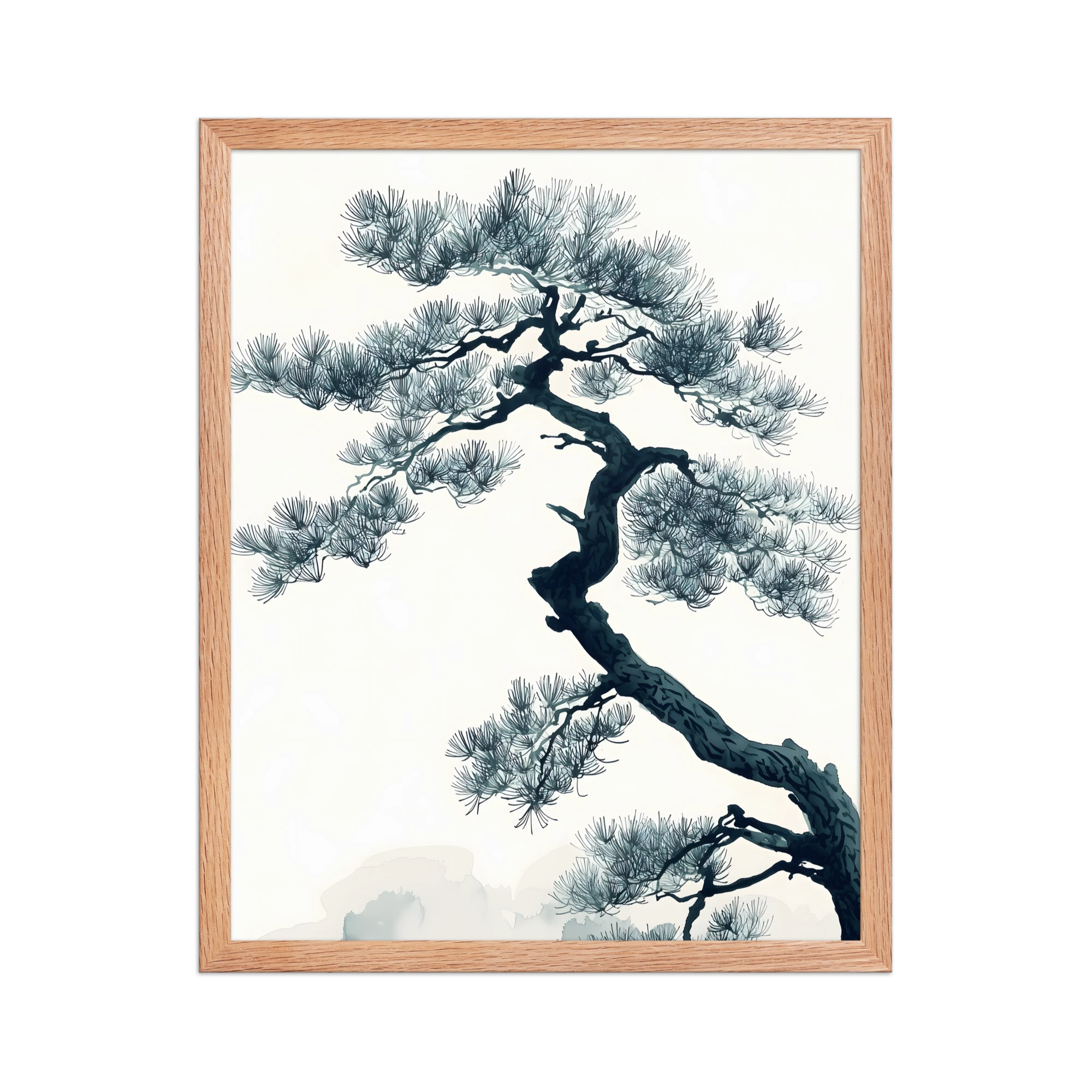 Pine Silhouette — Japandi zen nature framed print, minimalist Japanese wall art