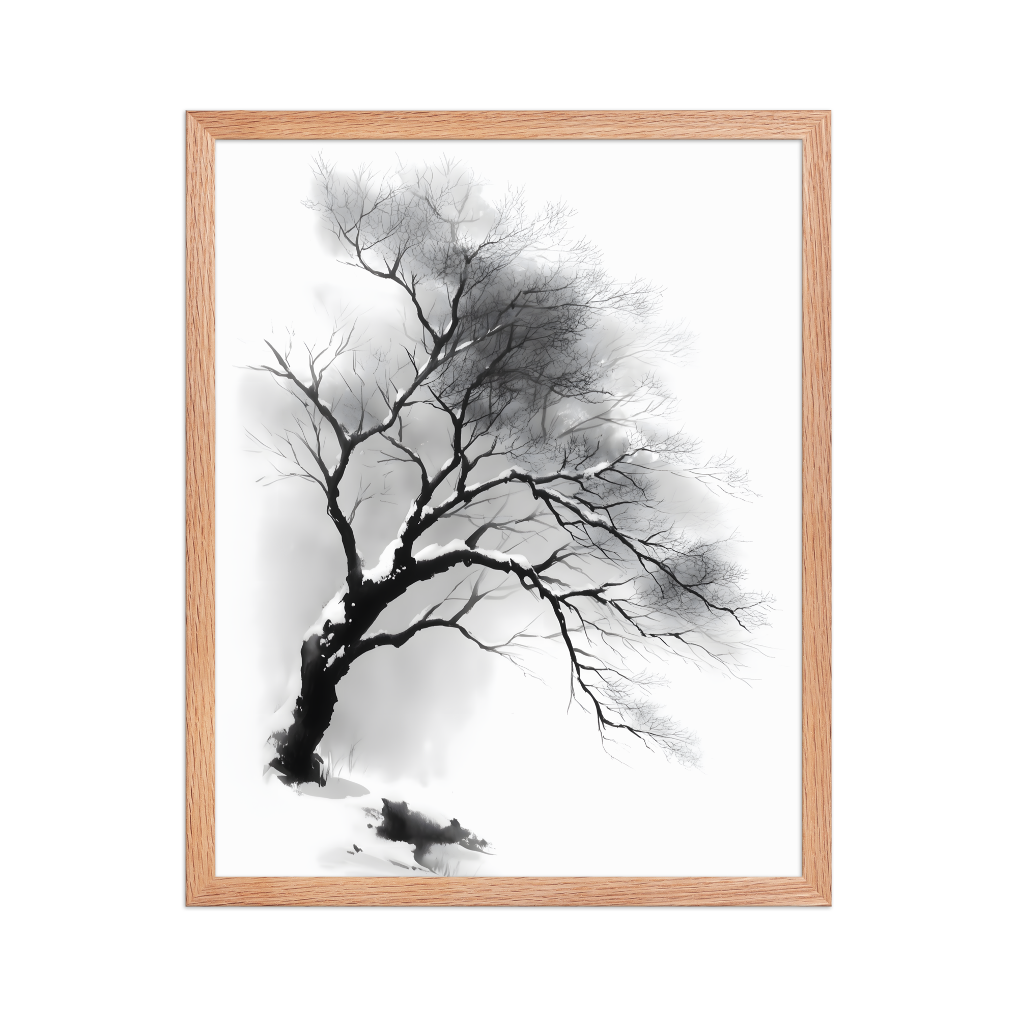 Winter Branch — Japandi zen ink framed print, minimalist Japanese wall art