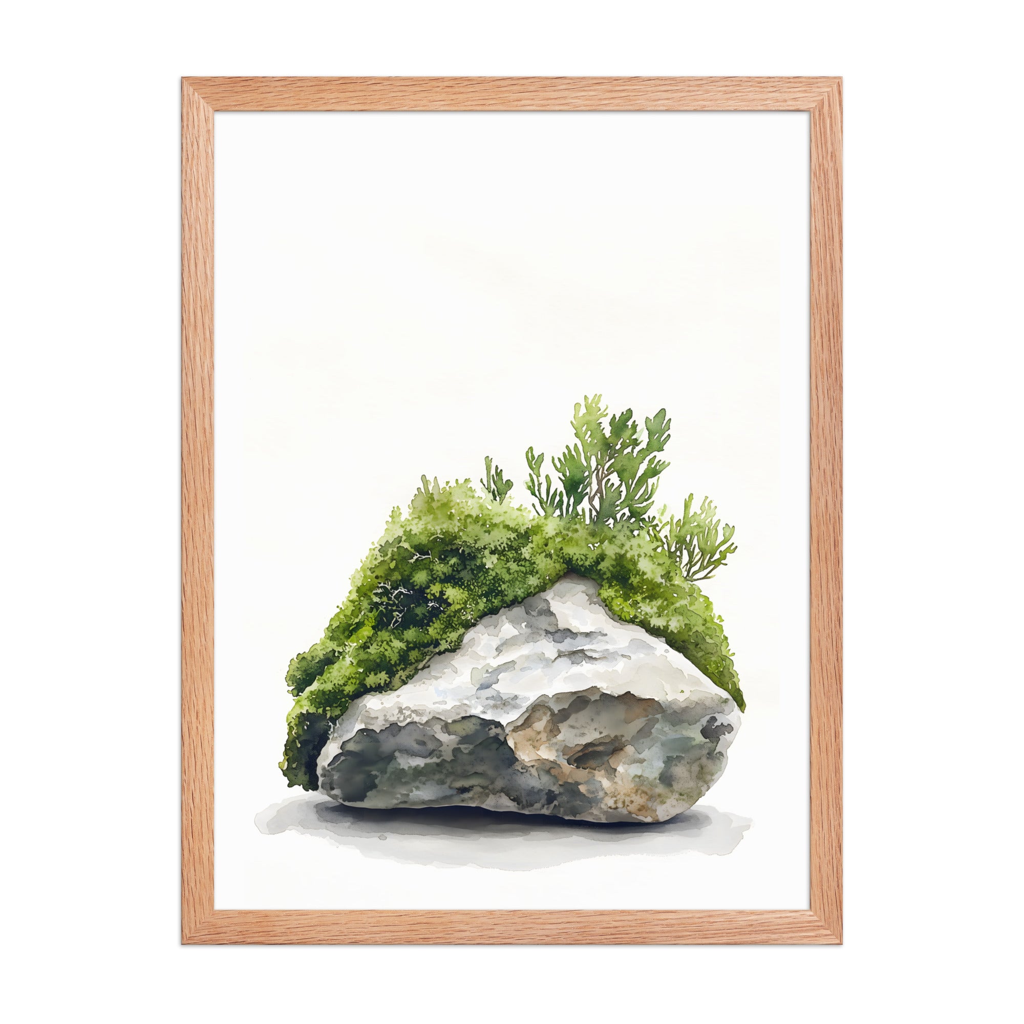 Moss and Time — Japandi wabi-sabi framed print, minimalist Japanese wall art