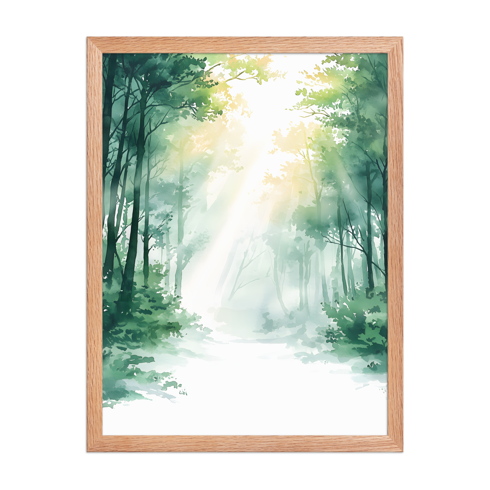 Forest Filter — Japandi komorebi framed print, minimalist Japanese wall art