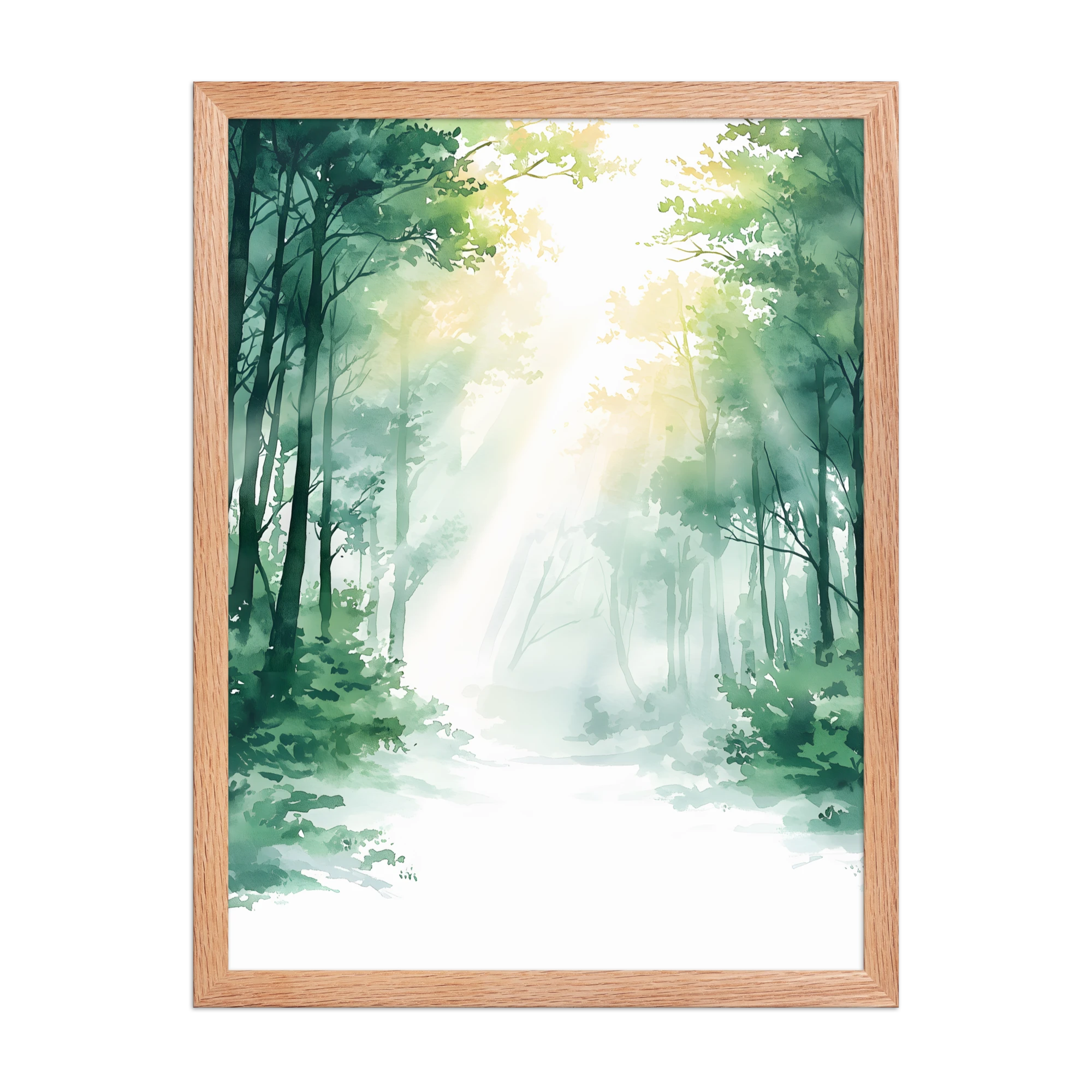 Forest Filter — Japandi komorebi framed print, minimalist Japanese wall art