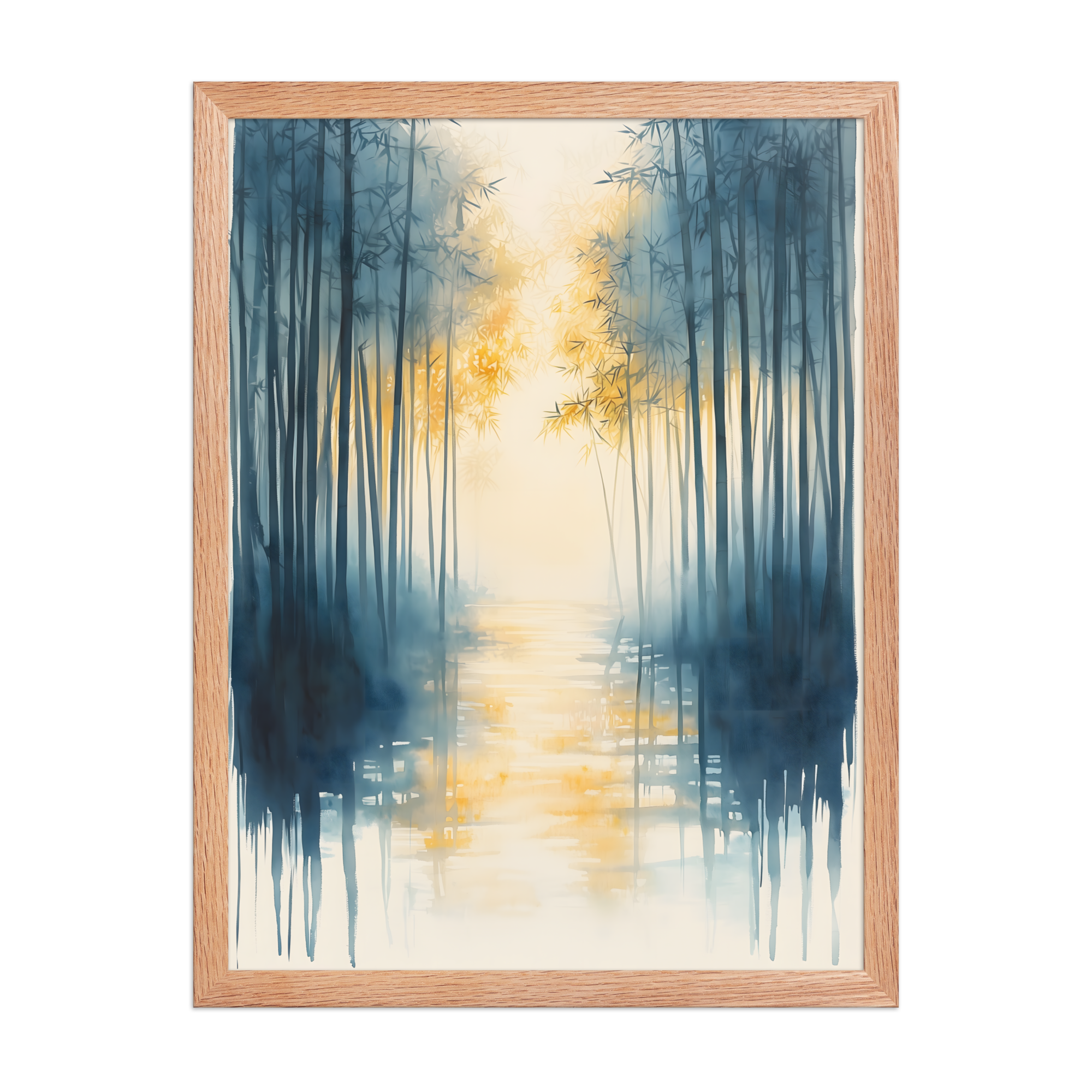 Morning Mist — Japandi komorebi framed print, minimalist Japanese wall art