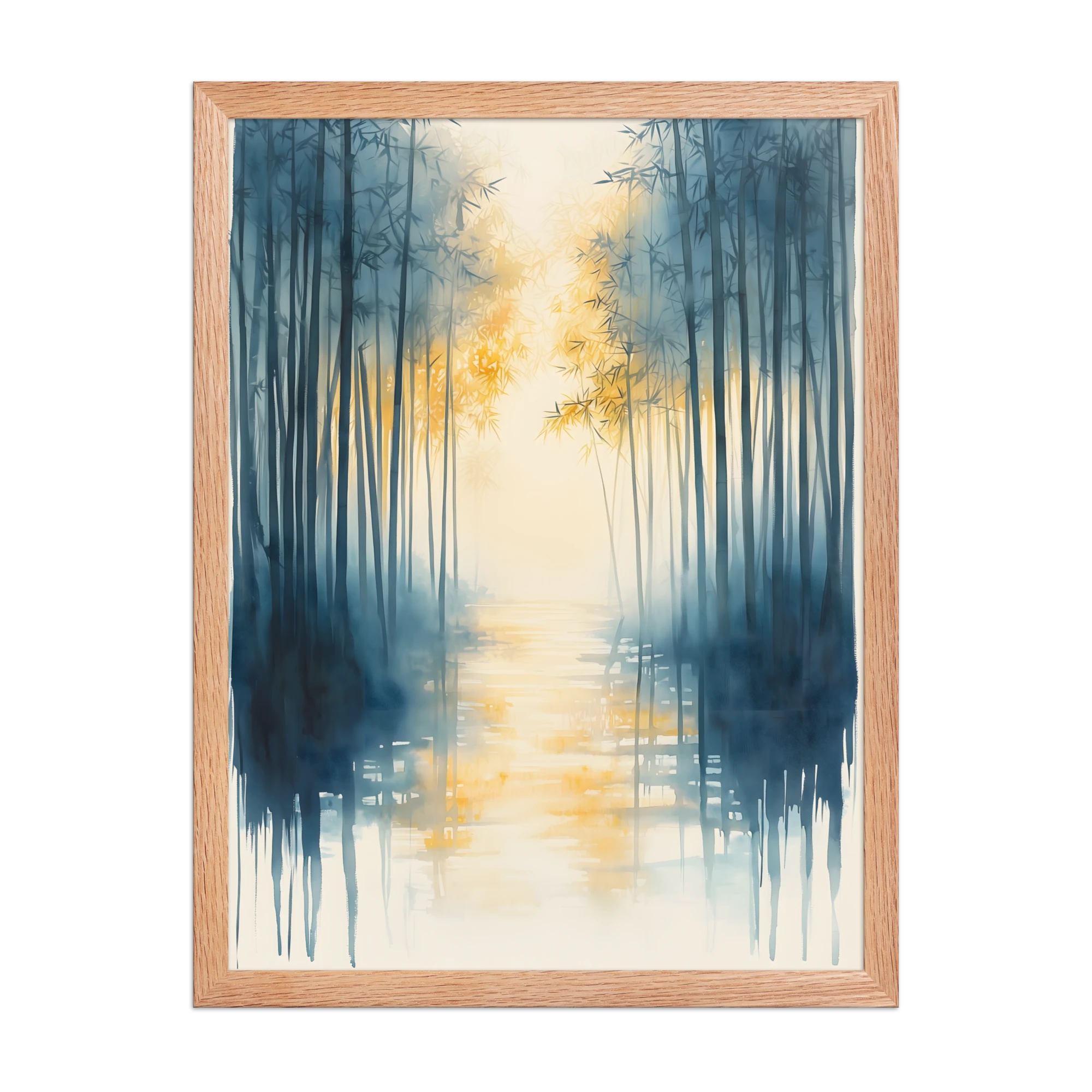 Morning Mist — Japandi komorebi framed print, minimalist Japanese wall art