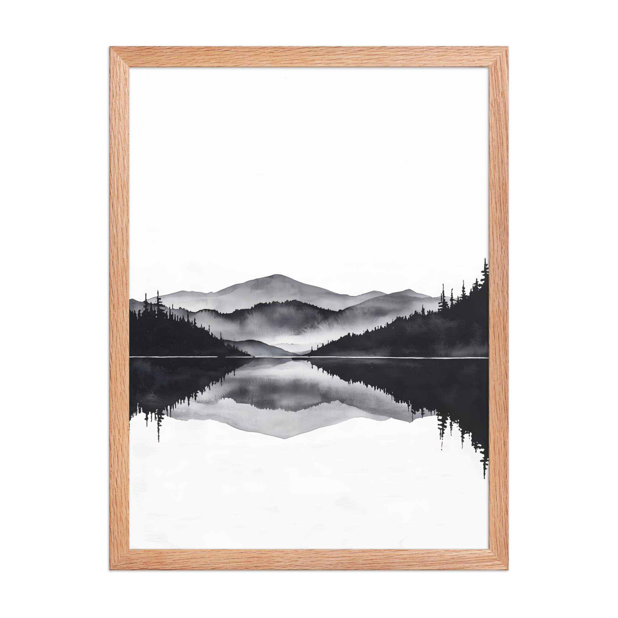 Still Water — Japandi zen ink framed print, minimalist Japanese wall art