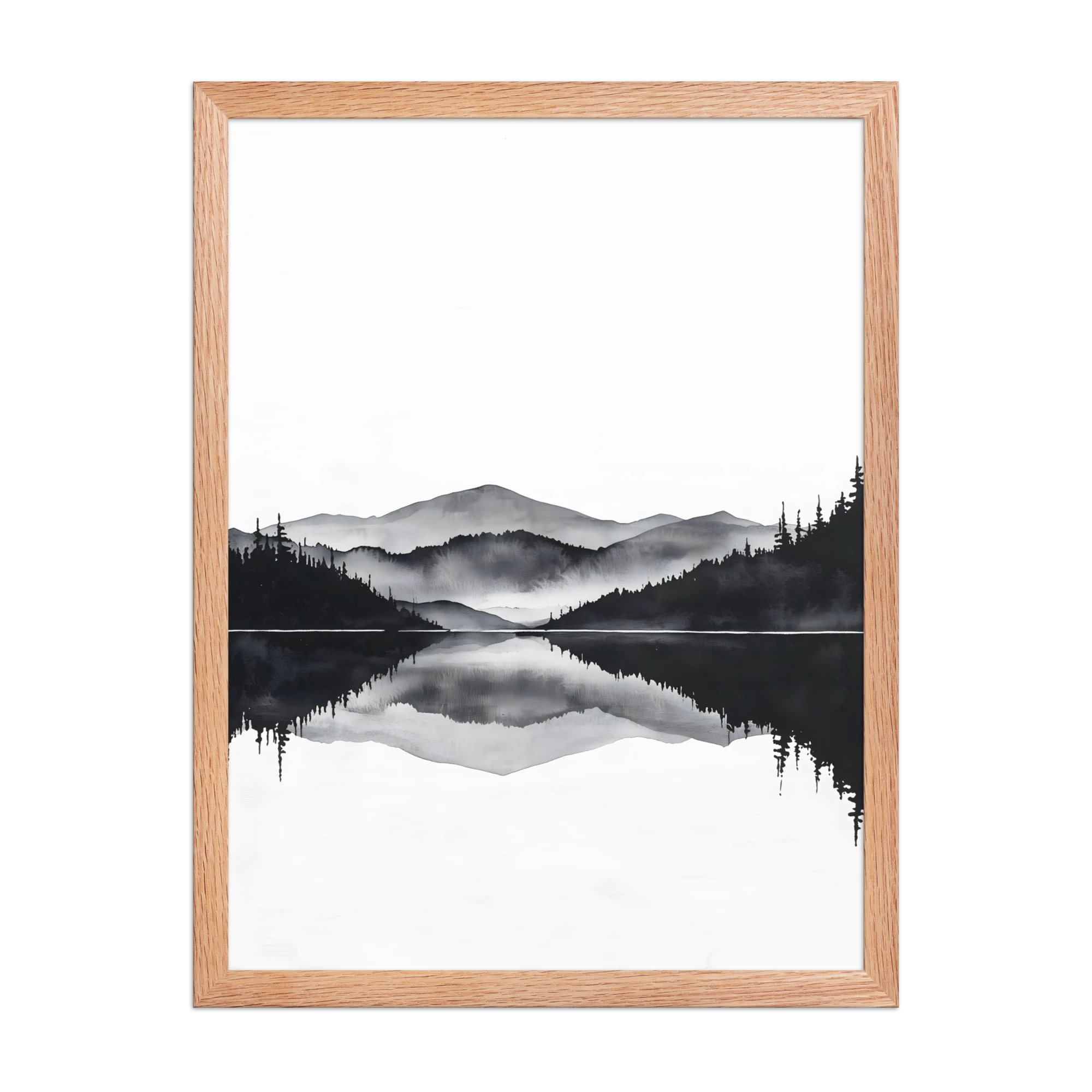 Still Water — Japandi zen ink framed print, minimalist Japanese wall art