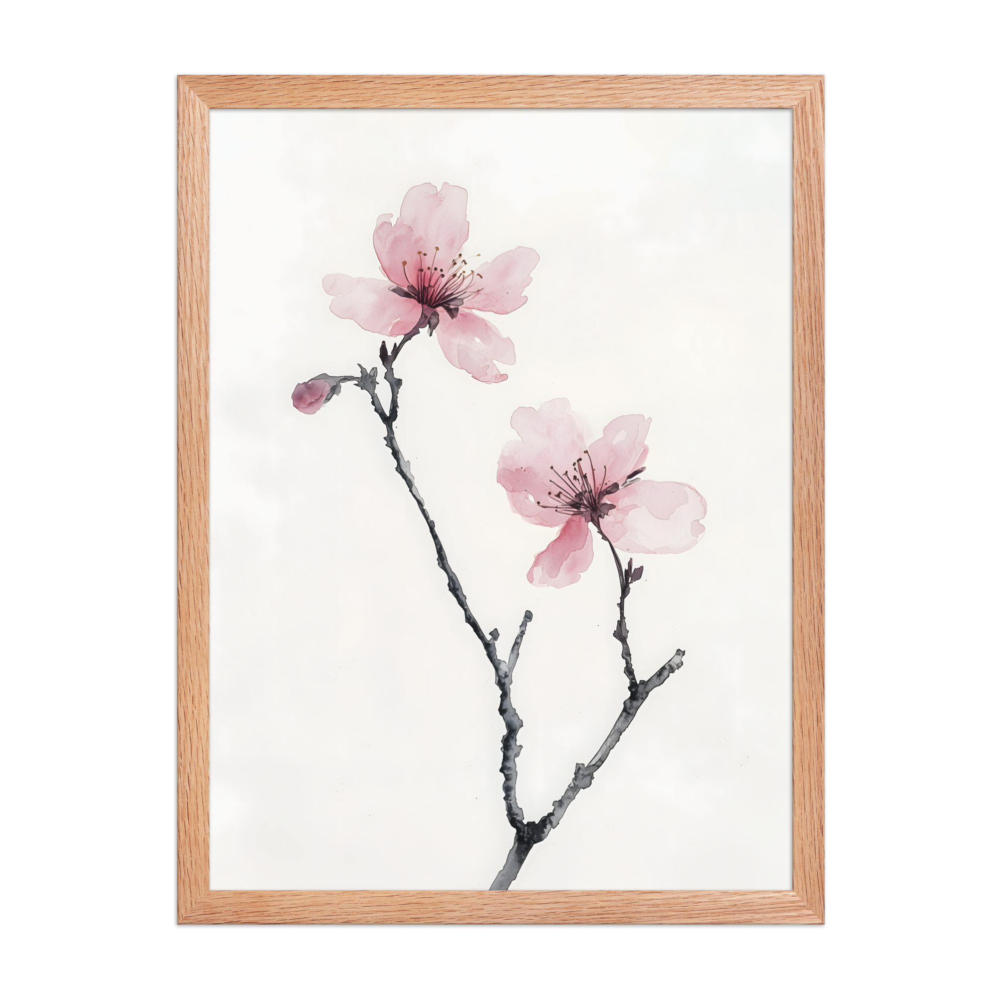 Cherry Absence — Japandi zen nature framed print, minimalist Japanese wall art