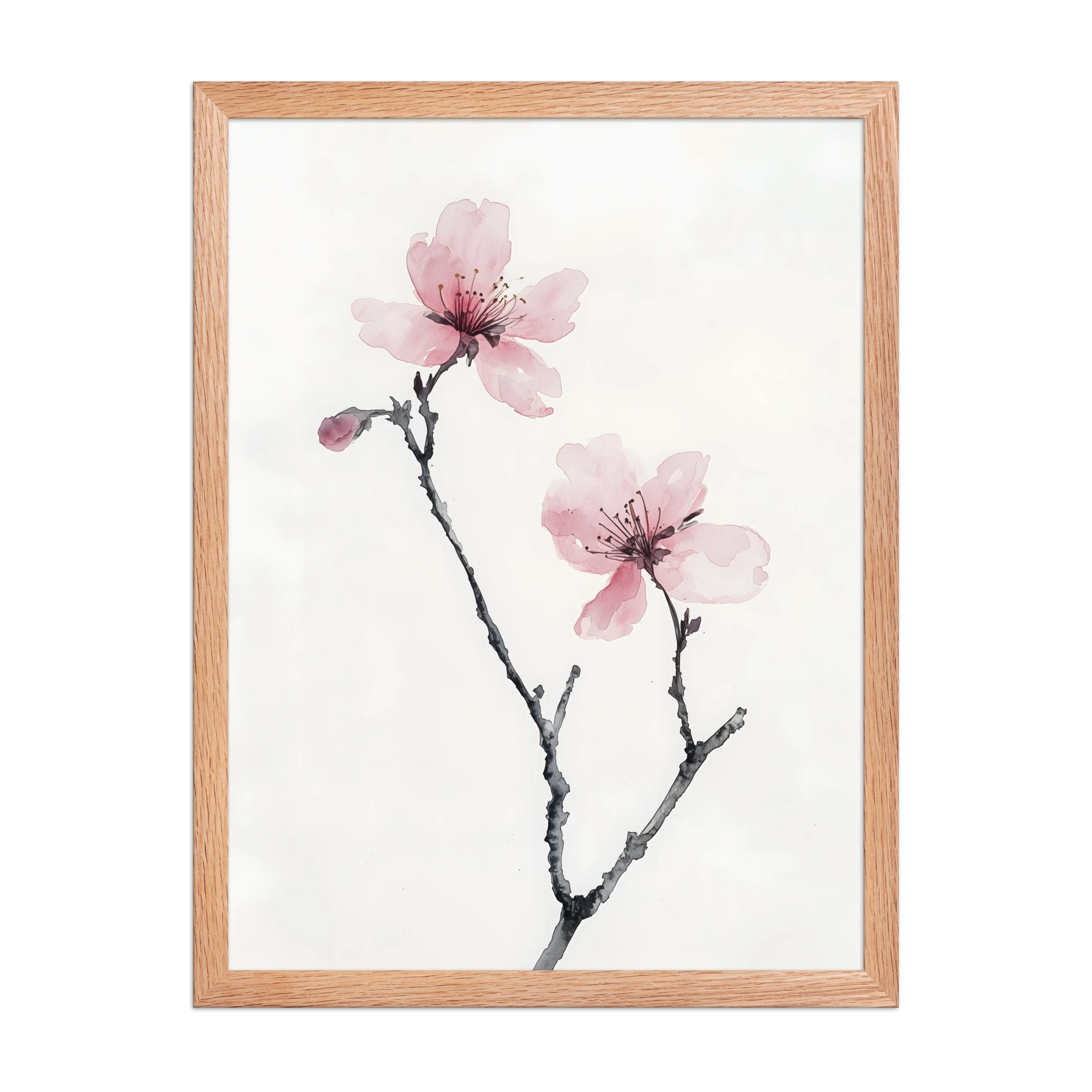 Cherry Absence — Japandi zen nature framed print, minimalist Japanese wall art