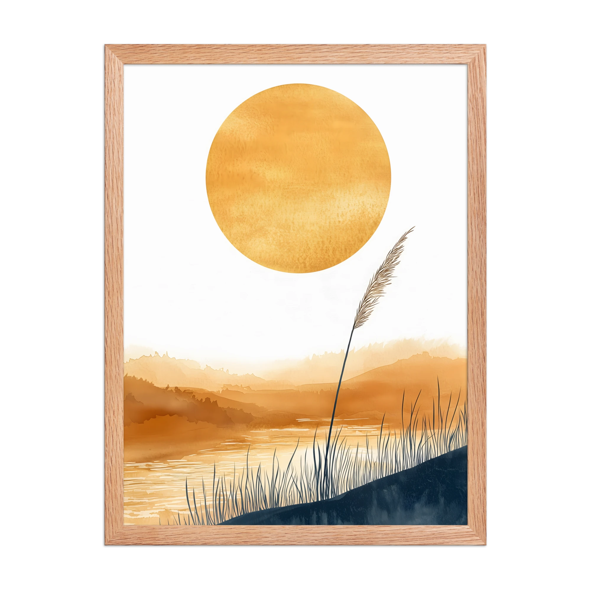 Golden Hour — Japandi komorebi framed print, minimalist Japanese wall art
