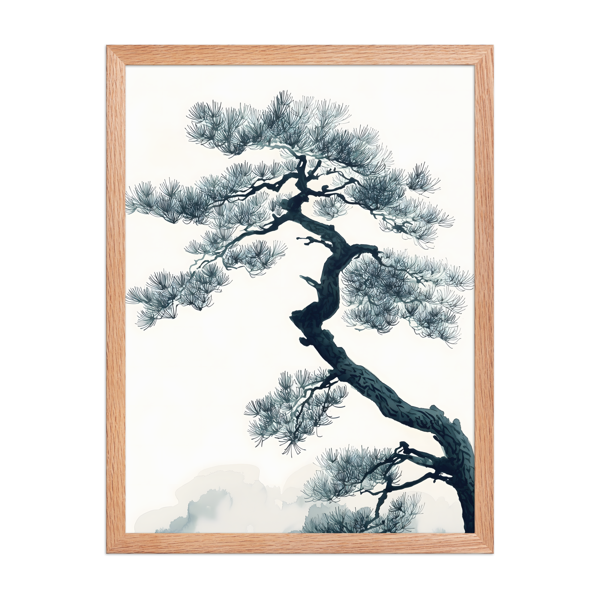 Pine Silhouette — Japandi zen nature framed print, minimalist Japanese wall art