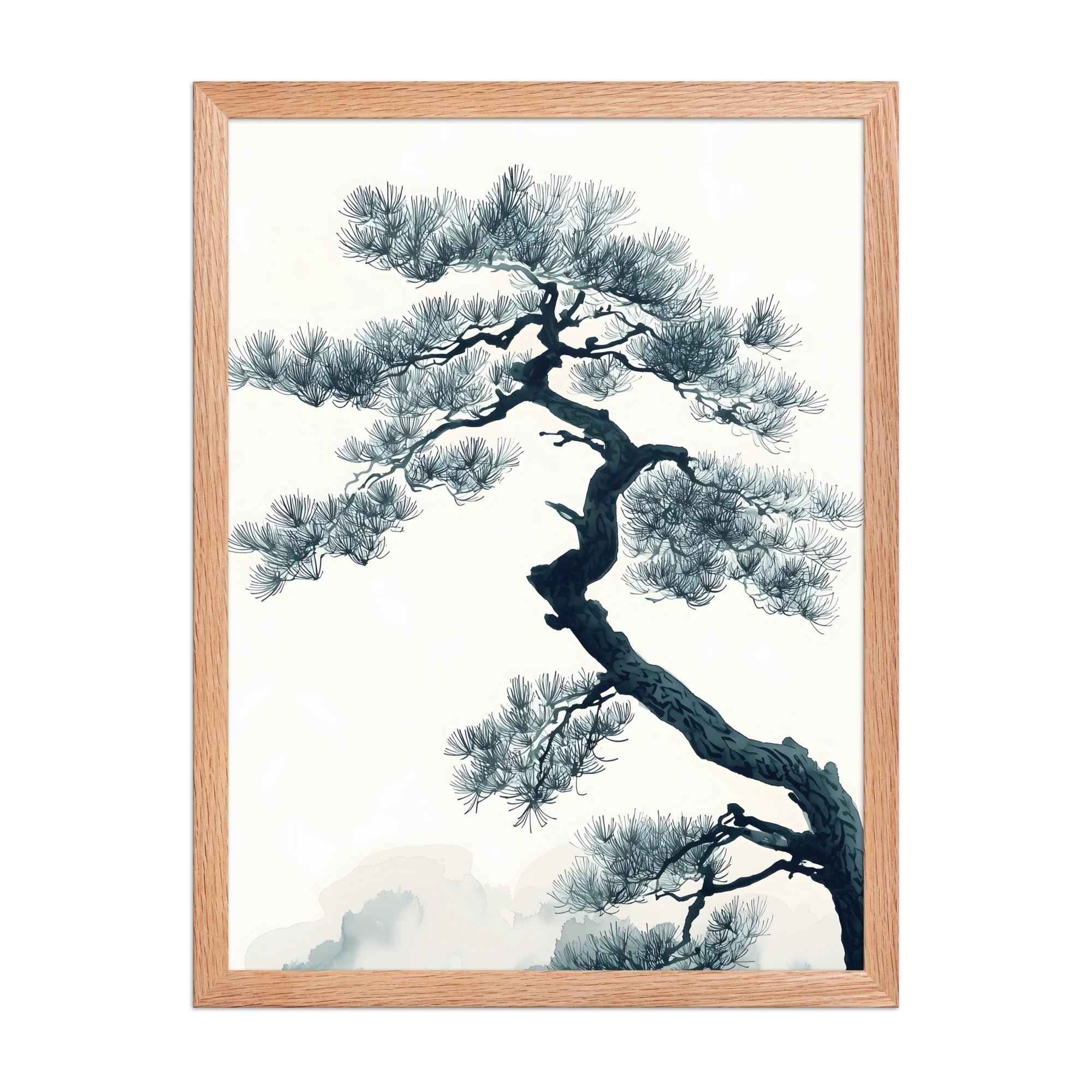 Pine Silhouette — Japandi zen nature framed print, minimalist Japanese wall art
