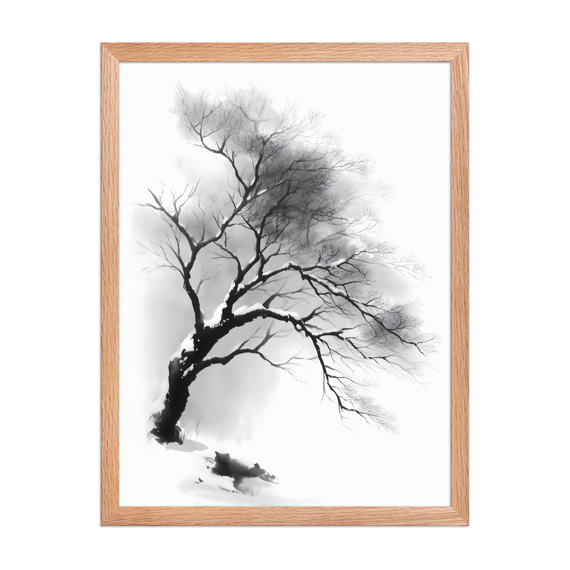 Winter Branch — Japandi zen ink framed print, minimalist Japanese wall art