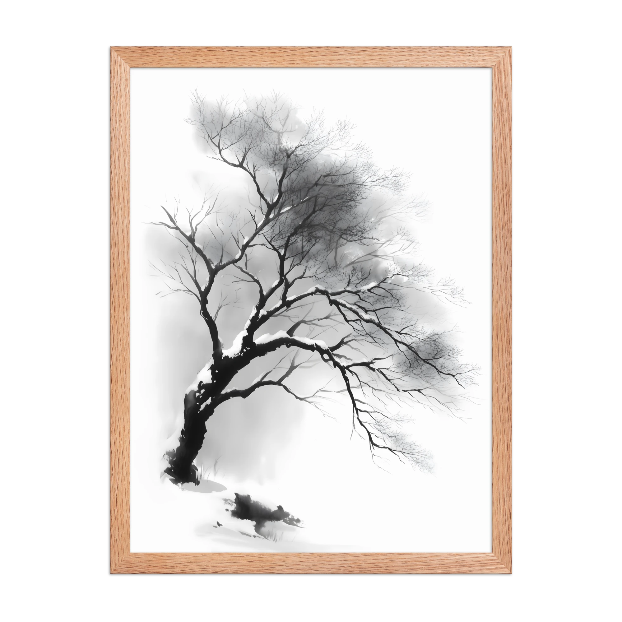 Winter Branch — Japandi zen ink framed print, minimalist Japanese wall art