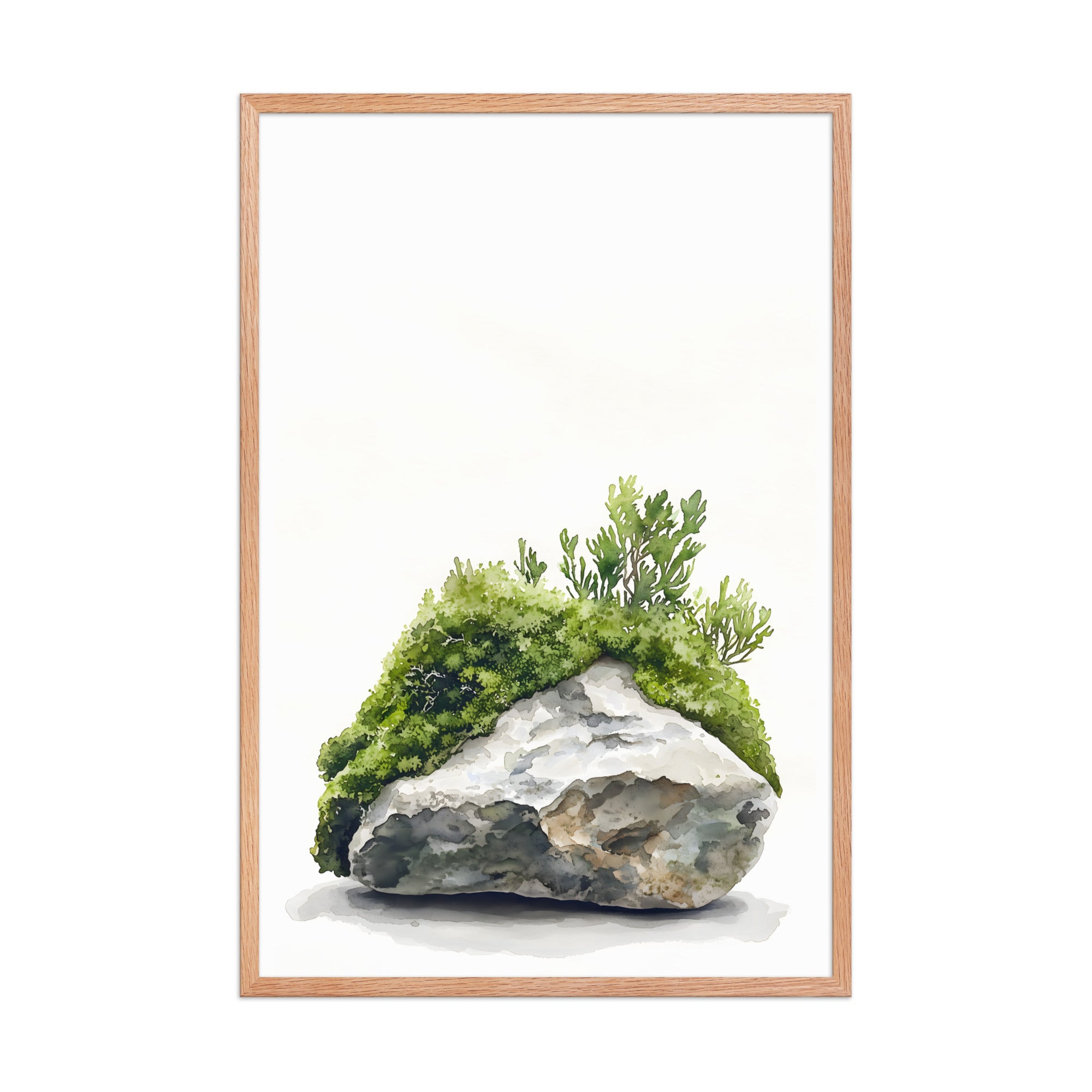 Moss and Time — Japandi wabi-sabi framed print, minimalist Japanese wall art
