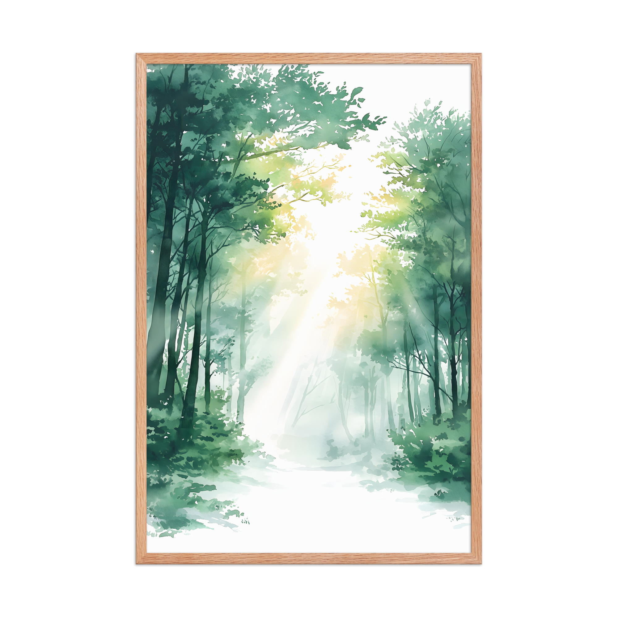 Forest Filter — Japandi komorebi framed print, minimalist Japanese wall art