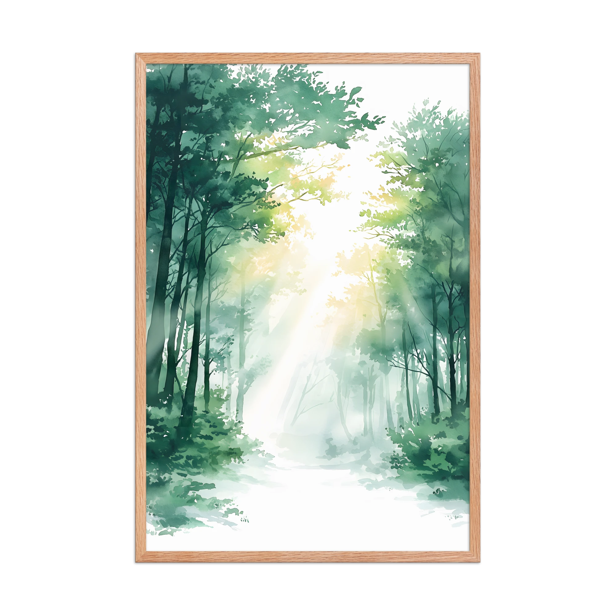 Forest Filter — Japandi komorebi framed print, minimalist Japanese wall art