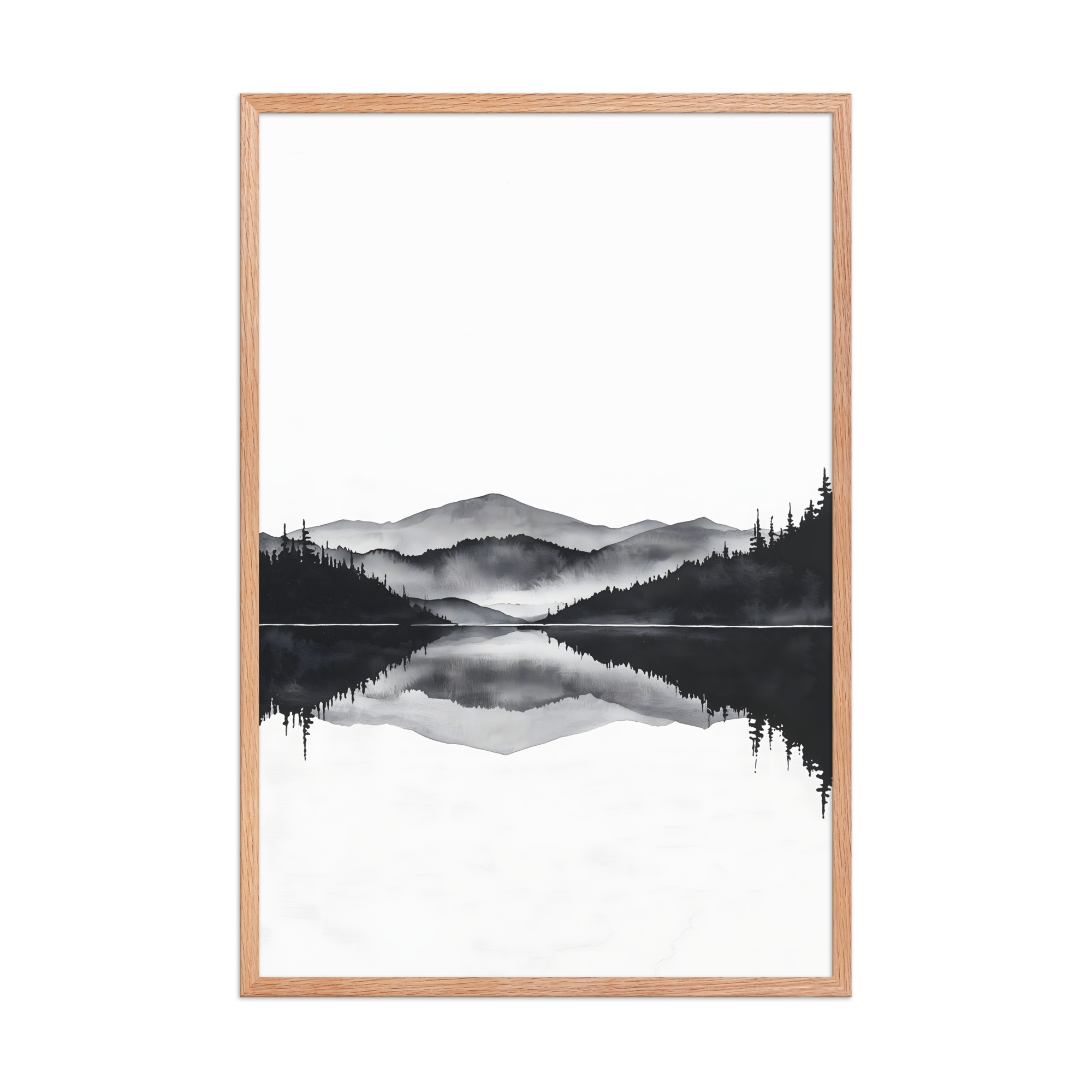Still Water — Japandi zen ink framed print, minimalist Japanese wall art