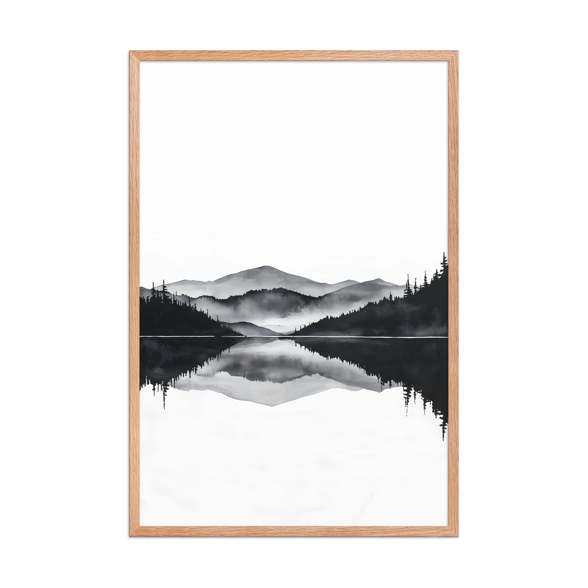 Still Water — Japandi zen ink framed print, minimalist Japanese wall art