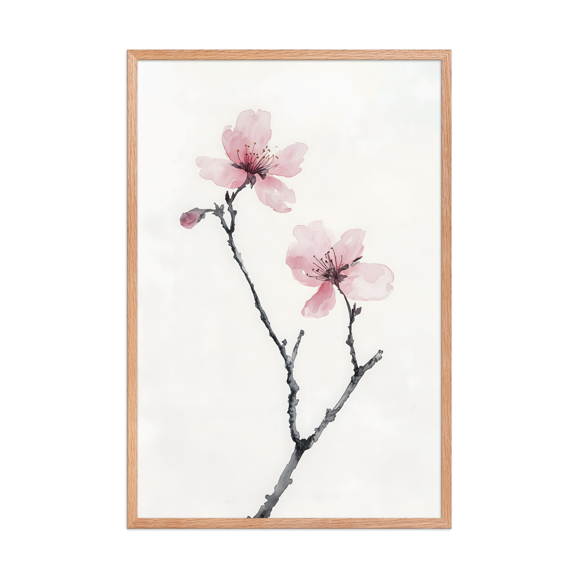 Cherry Absence — Japandi zen nature framed print, minimalist Japanese wall art