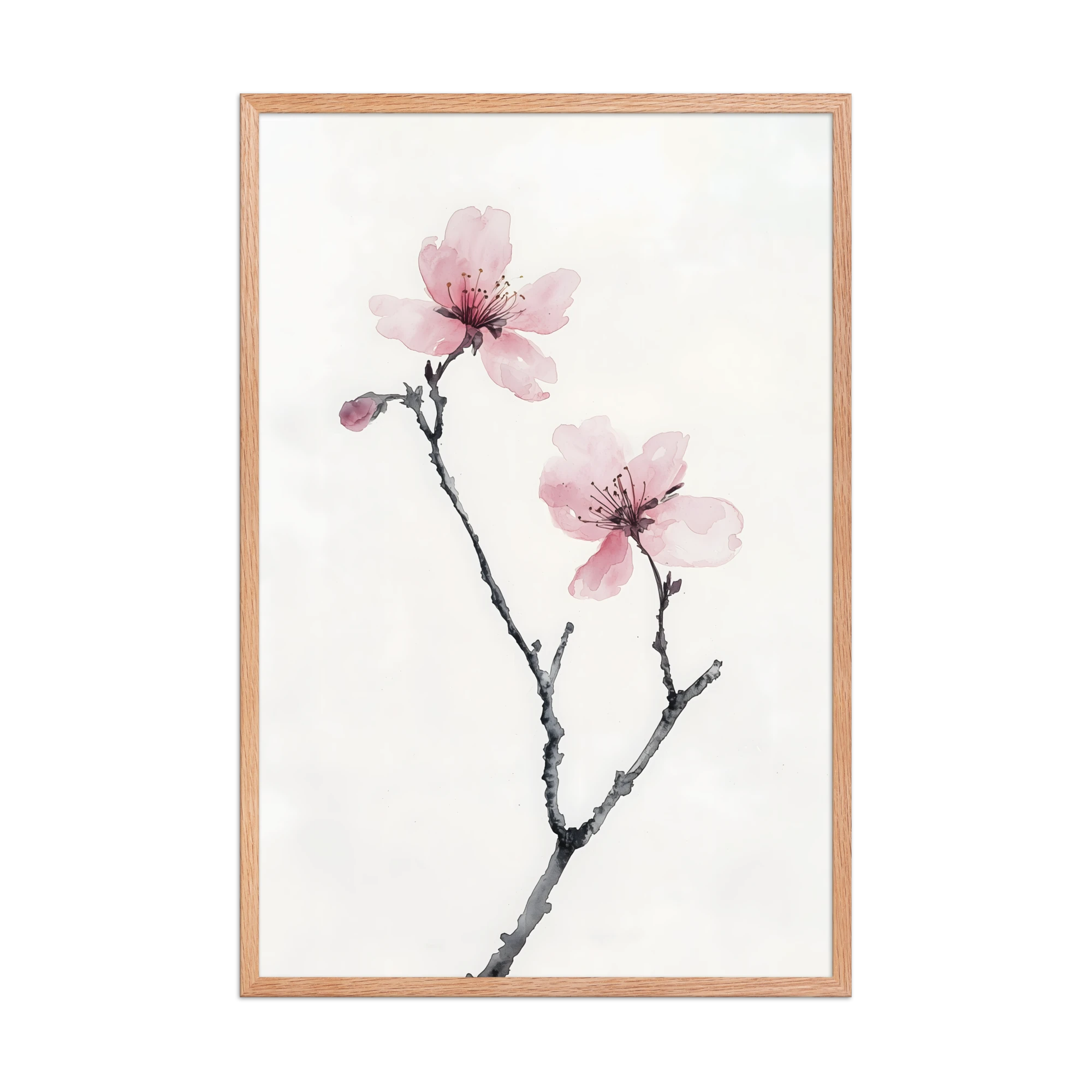 Cherry Absence — Japandi zen nature framed print, minimalist Japanese wall art