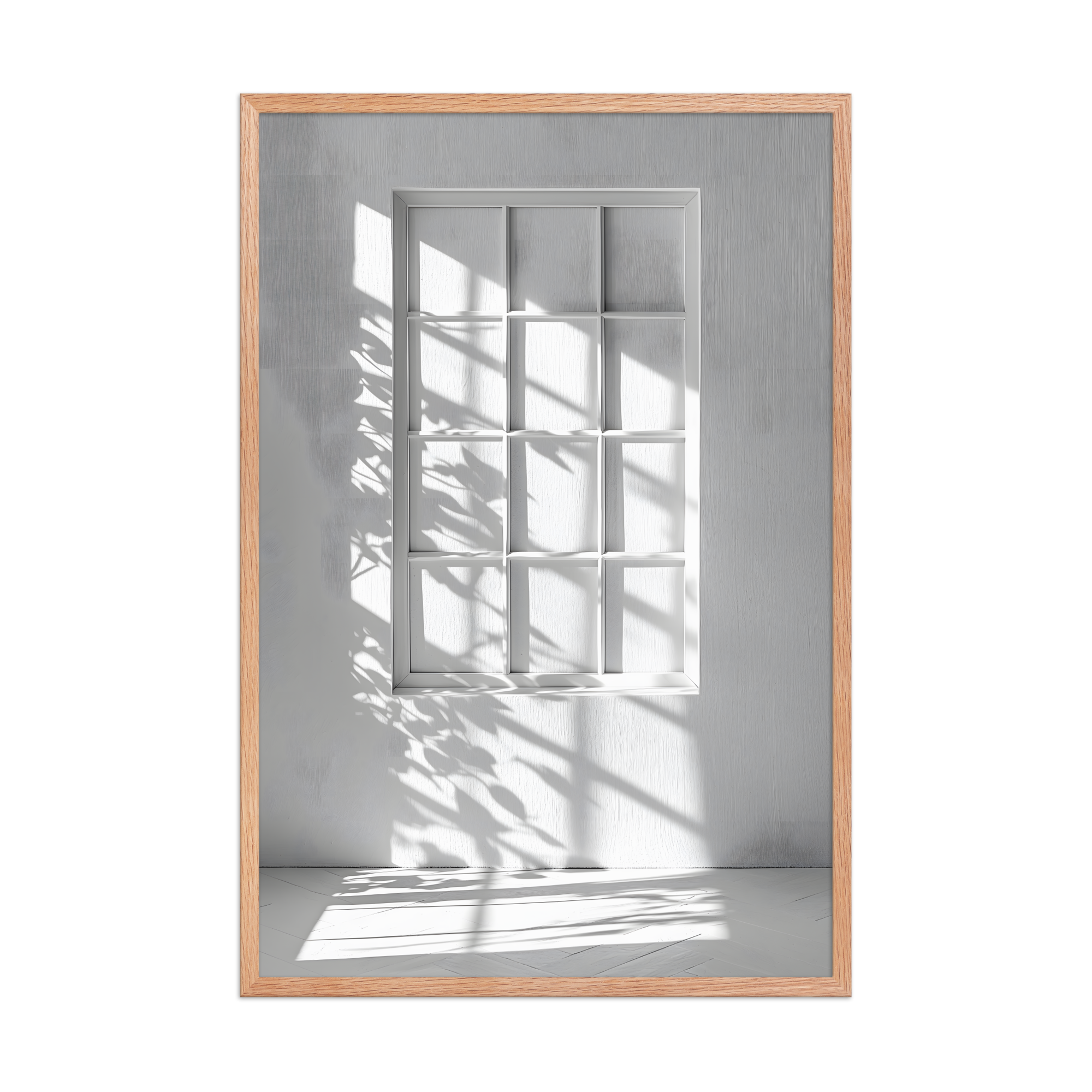 Shadow Play — Japandi komorebi framed print, minimalist Japanese wall art