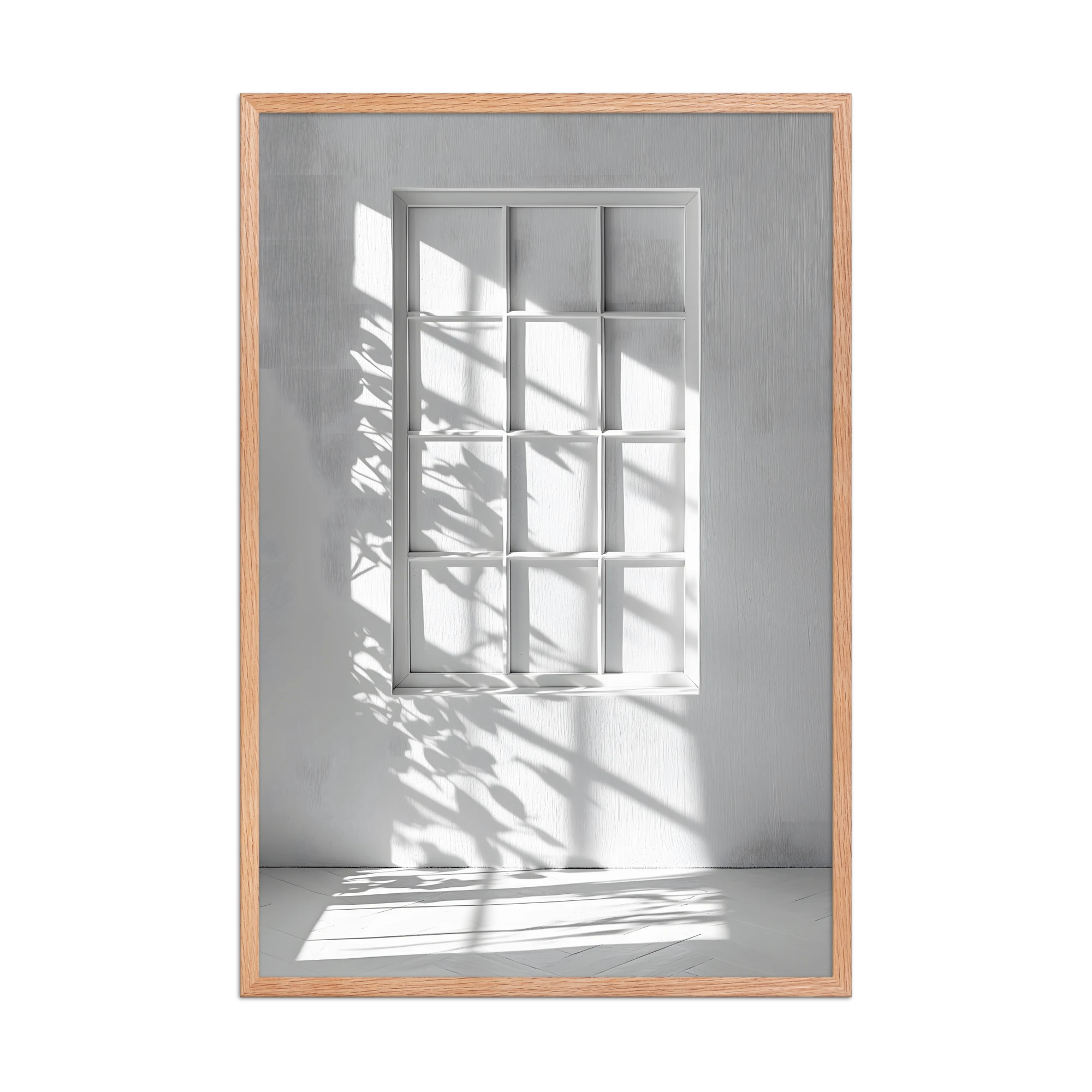 Shadow Play — Japandi komorebi framed print, minimalist Japanese wall art