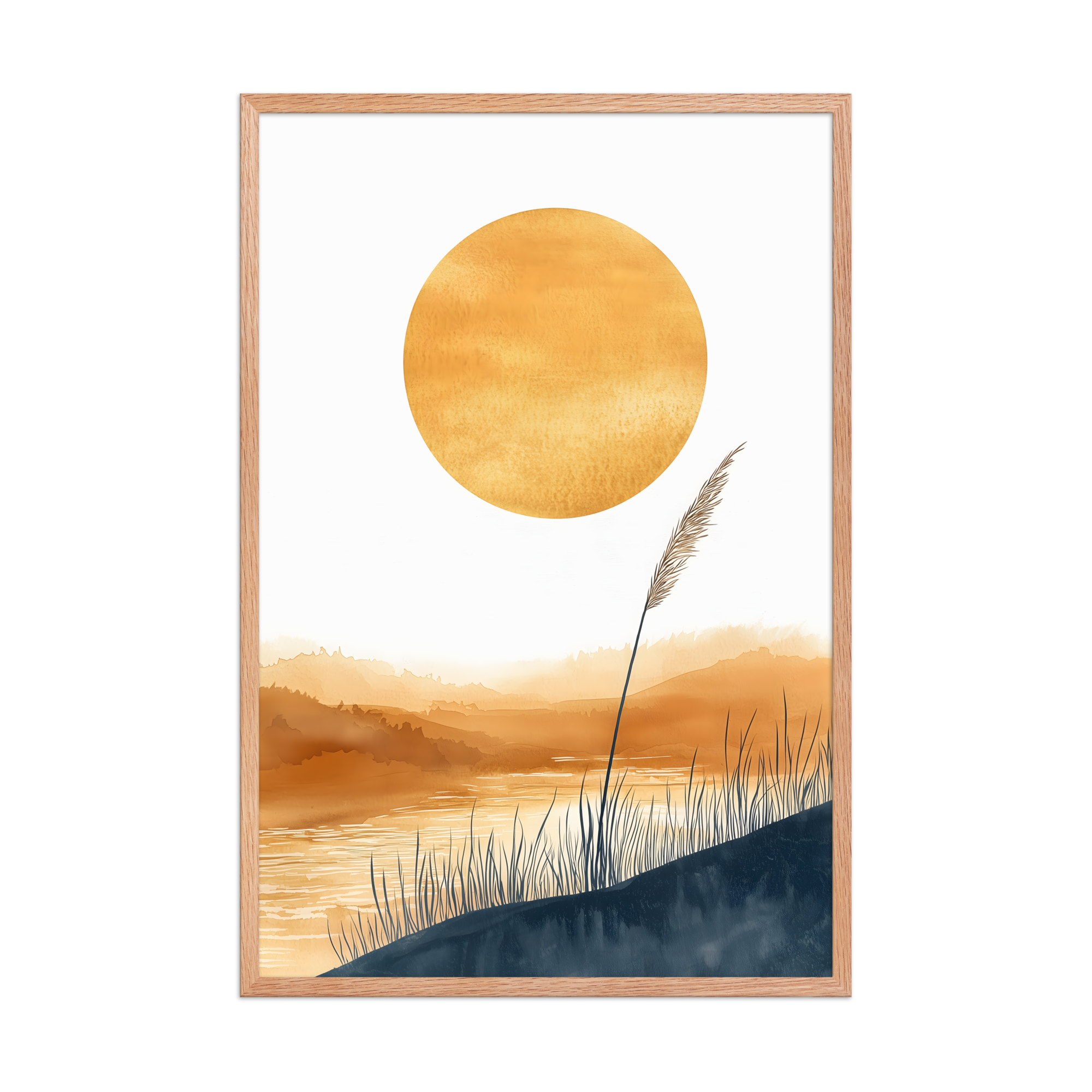 Golden Hour — Japandi komorebi framed print, minimalist Japanese wall art