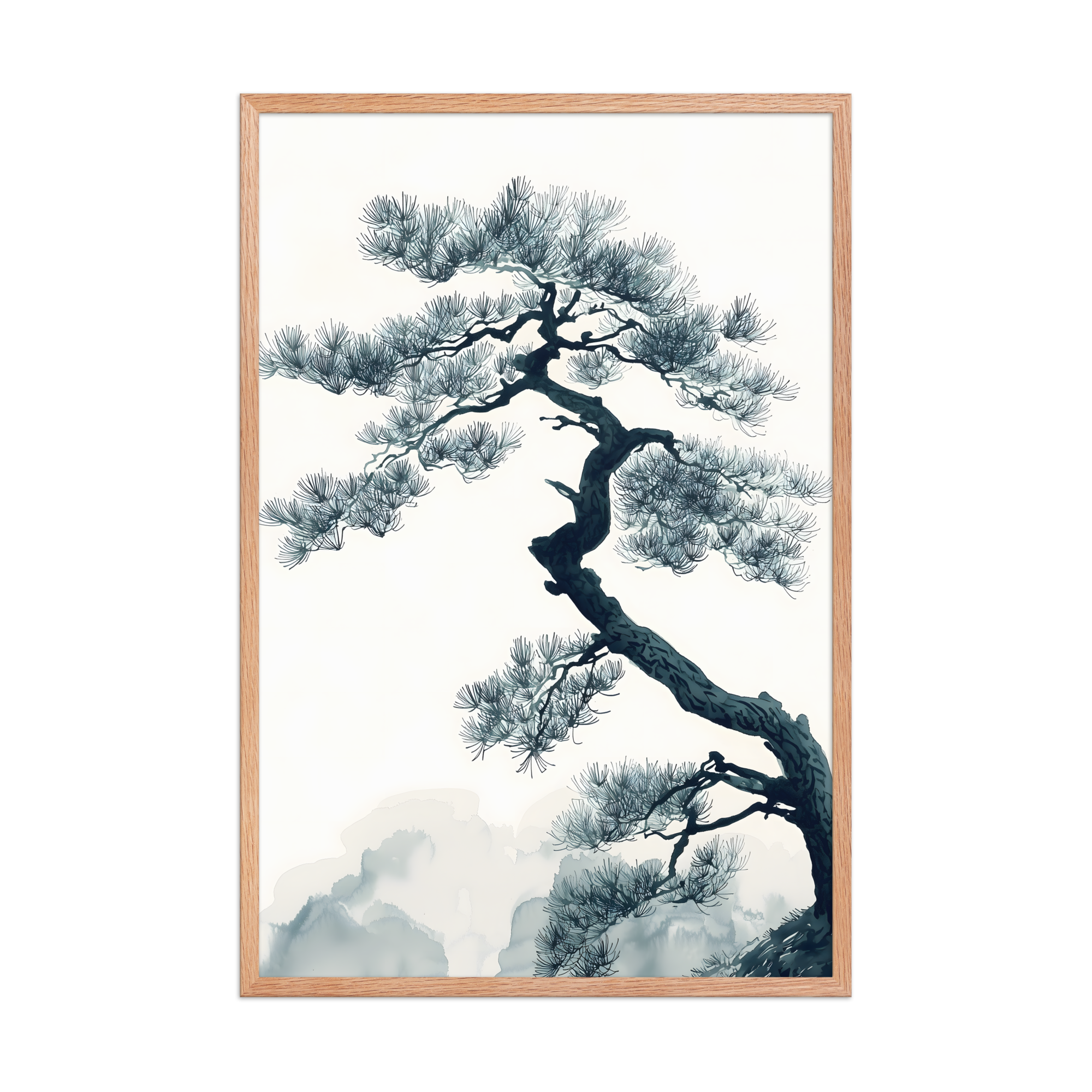 Pine Silhouette — Japandi zen nature framed print, minimalist Japanese wall art