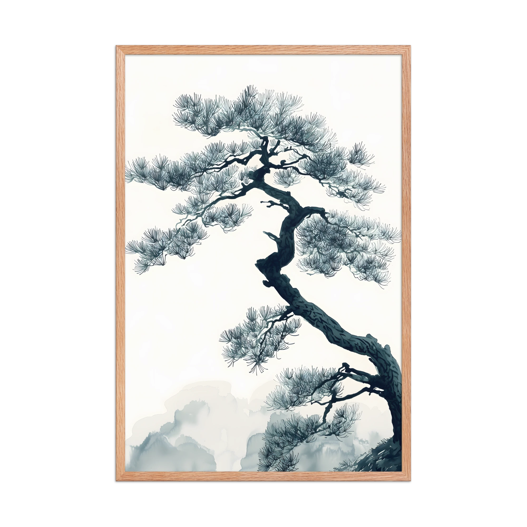 Pine Silhouette — Japandi zen nature framed print, minimalist Japanese wall art