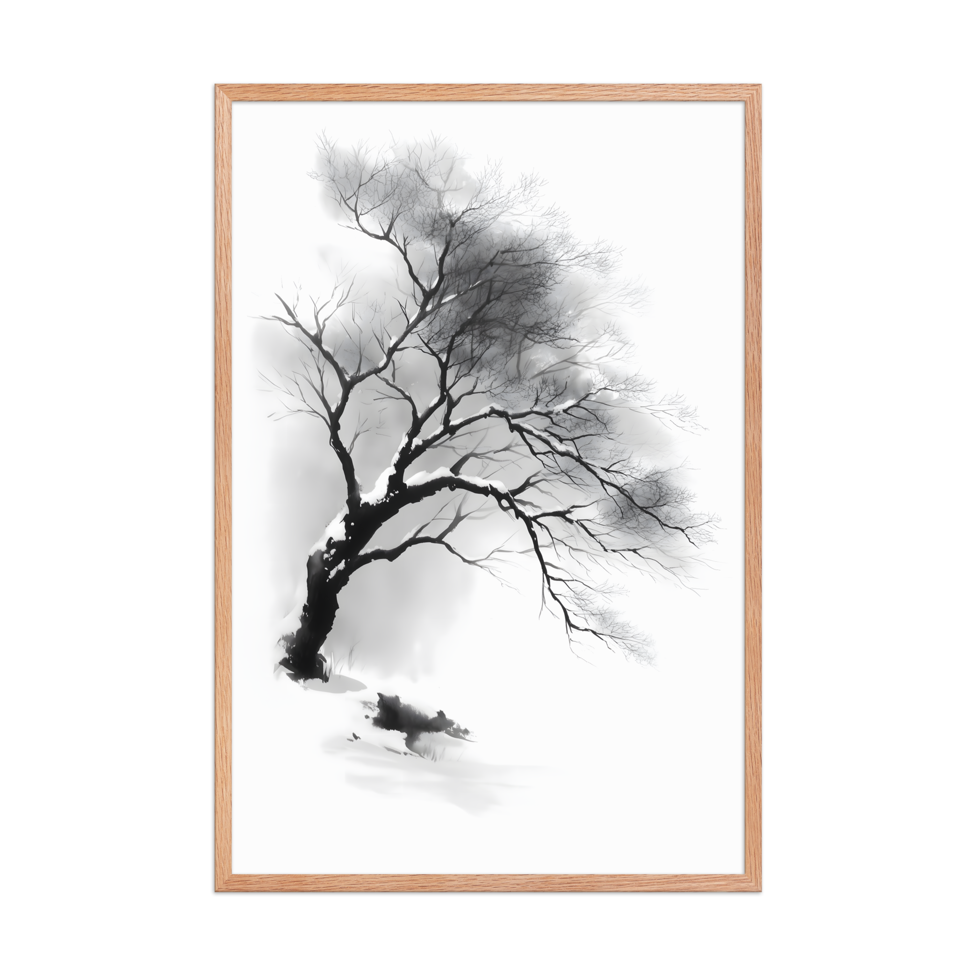 Winter Branch — Japandi zen ink framed print, minimalist Japanese wall art