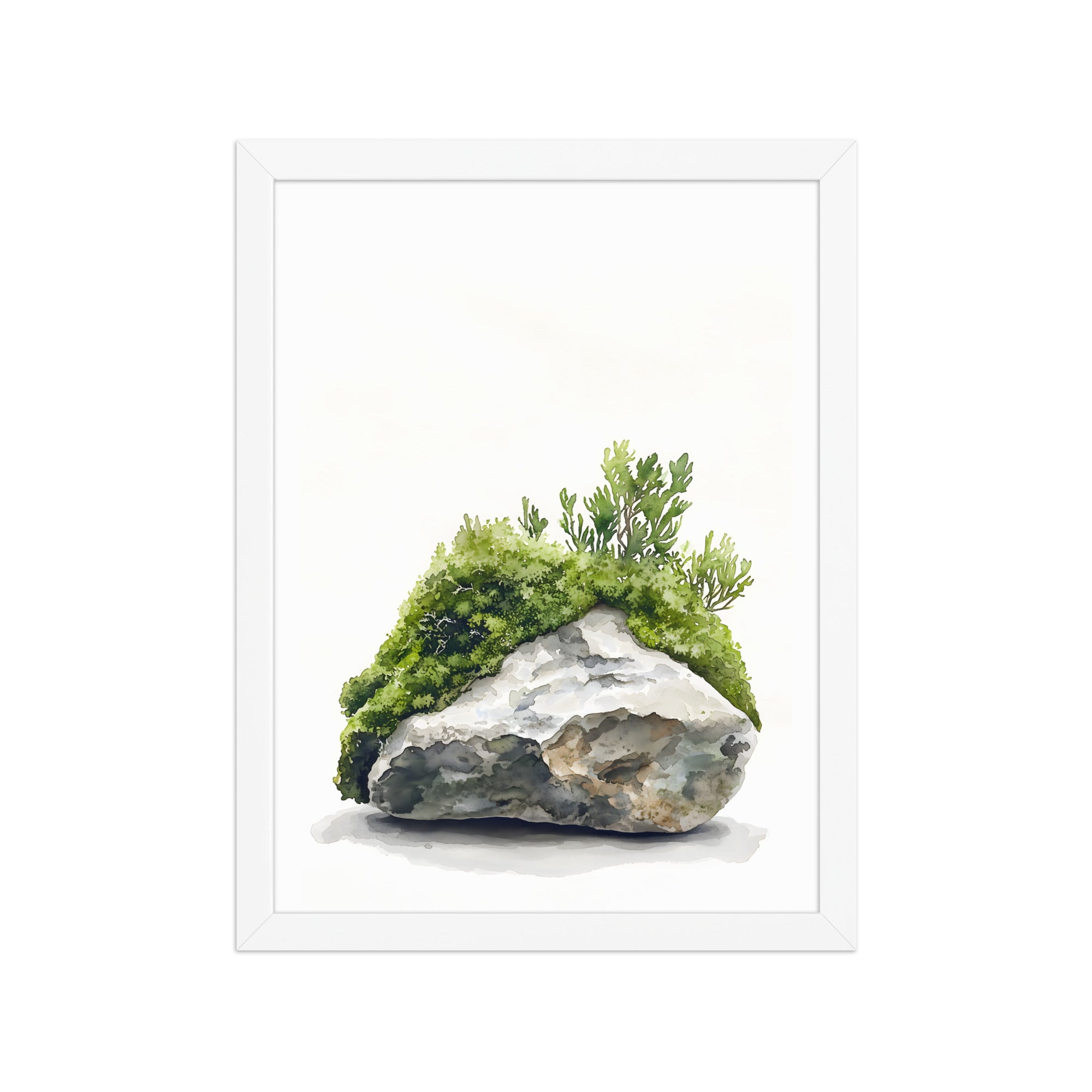 Moss and Time — Japandi wabi-sabi framed print, minimalist Japanese wall art