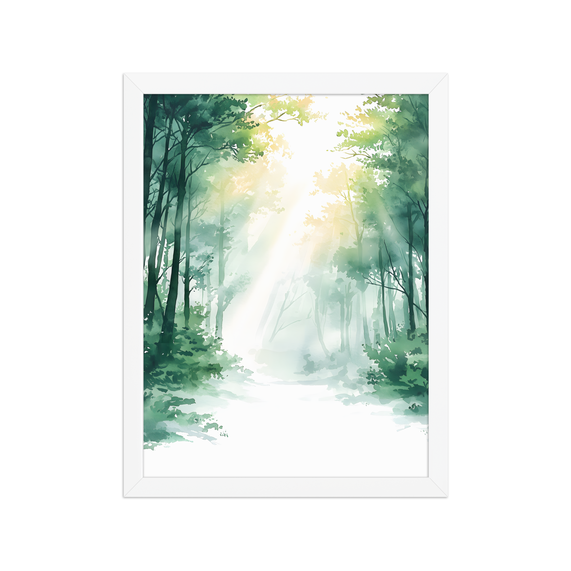 Forest Filter — Japandi komorebi framed print, minimalist Japanese wall art
