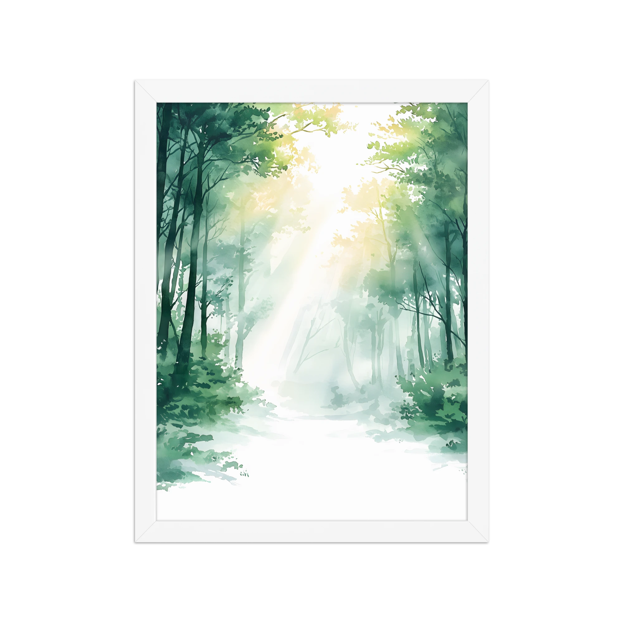 Forest Filter — Japandi komorebi framed print, minimalist Japanese wall art