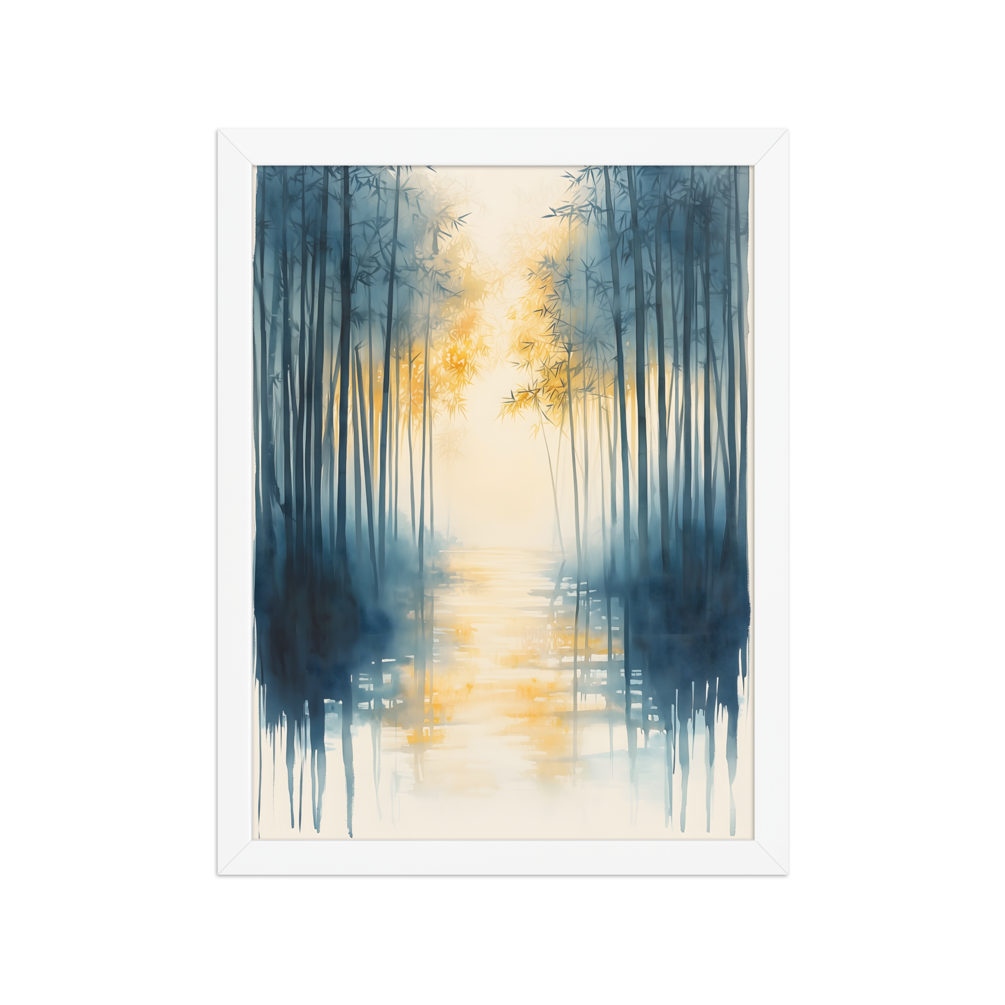 Morning Mist — Japandi komorebi framed print, minimalist Japanese wall art
