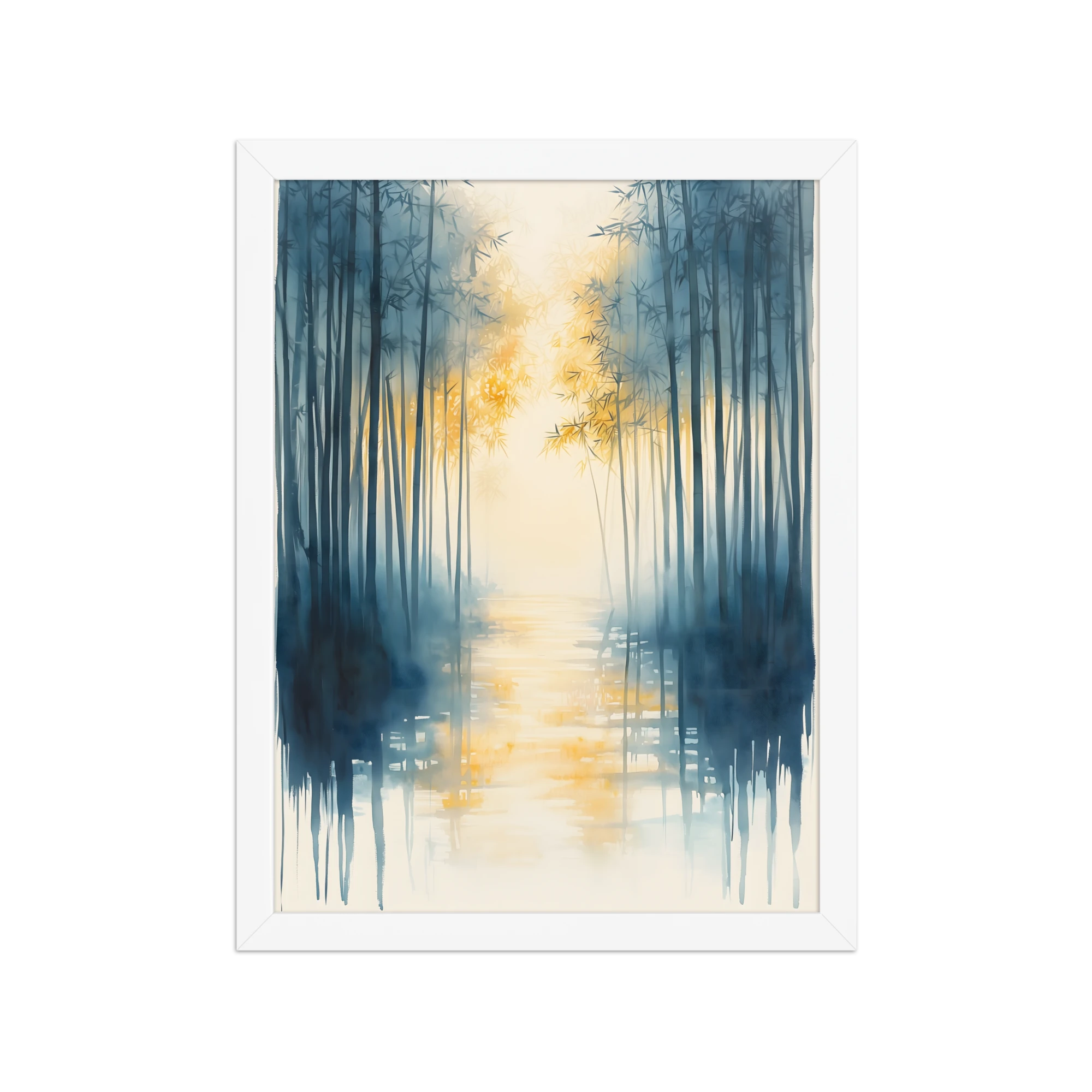 Morning Mist — Japandi komorebi framed print, minimalist Japanese wall art