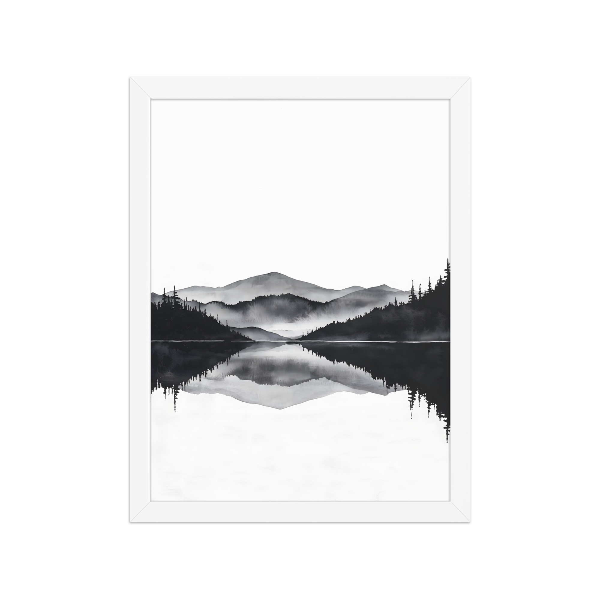 Still Water — Japandi zen ink framed print, minimalist Japanese wall art