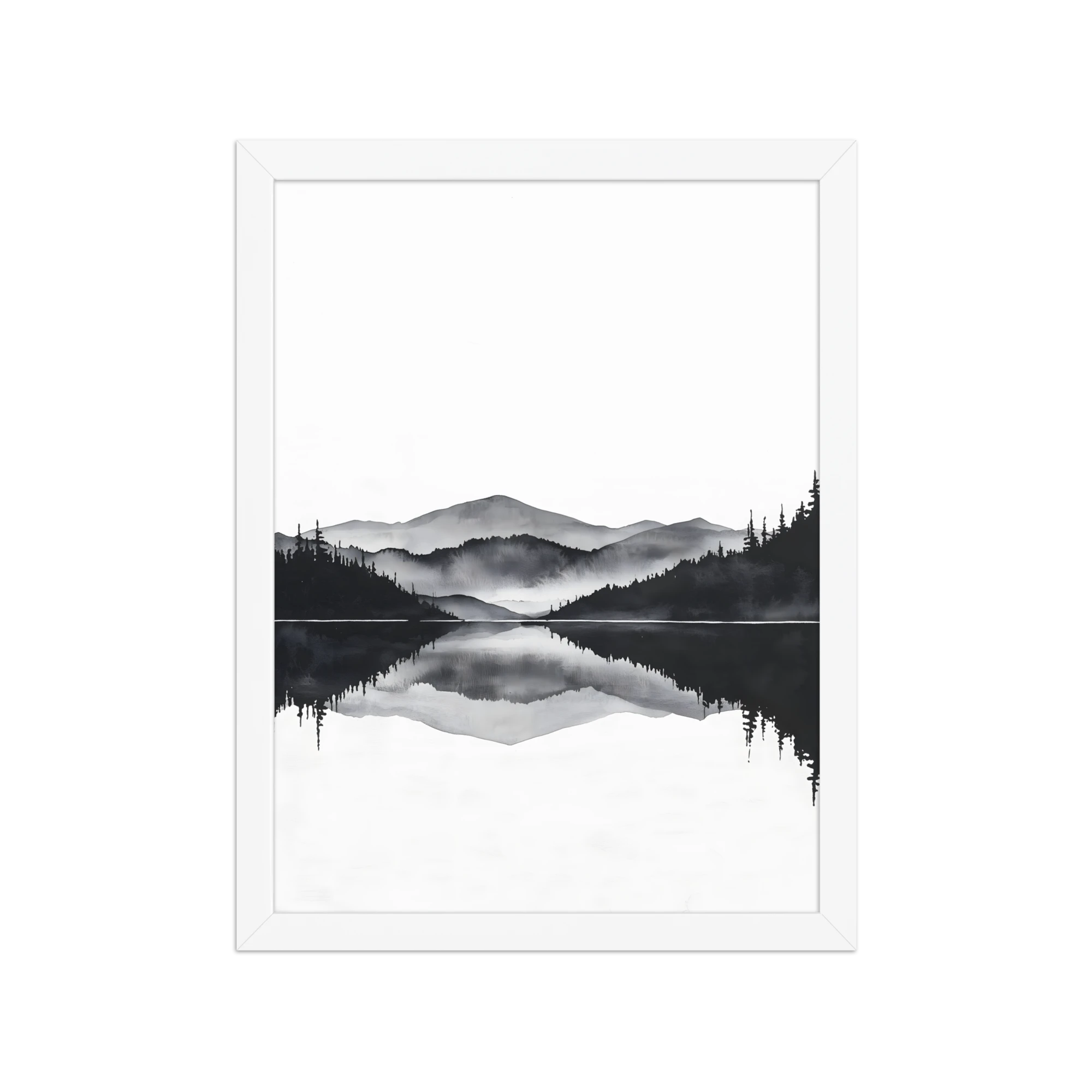 Still Water — Japandi zen ink framed print, minimalist Japanese wall art