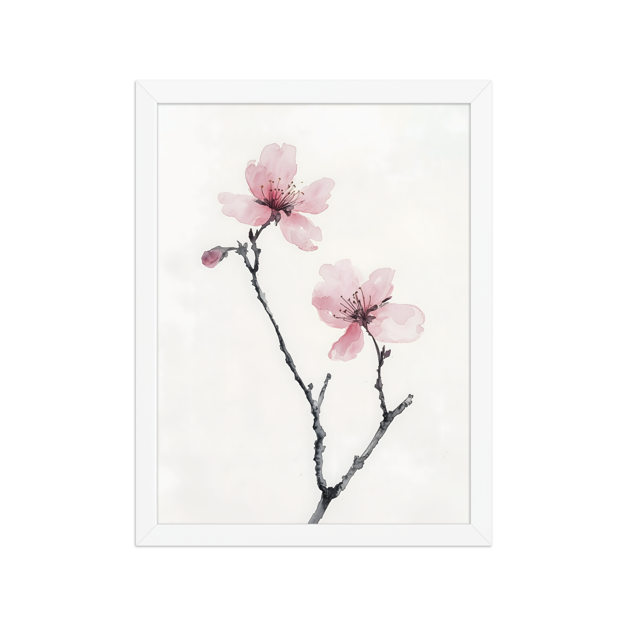 Cherry Absence — Japandi zen nature framed print, minimalist Japanese wall art
