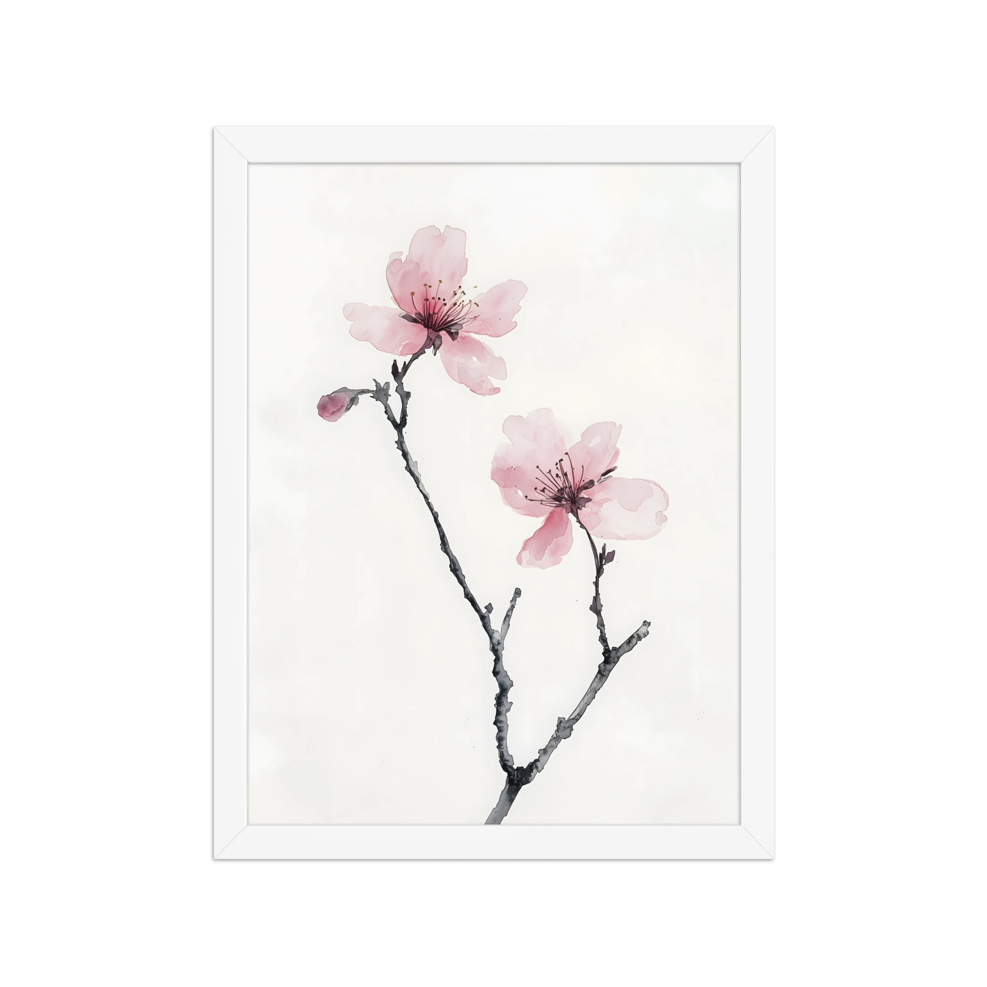 Cherry Absence — Japandi zen nature framed print, minimalist Japanese wall art