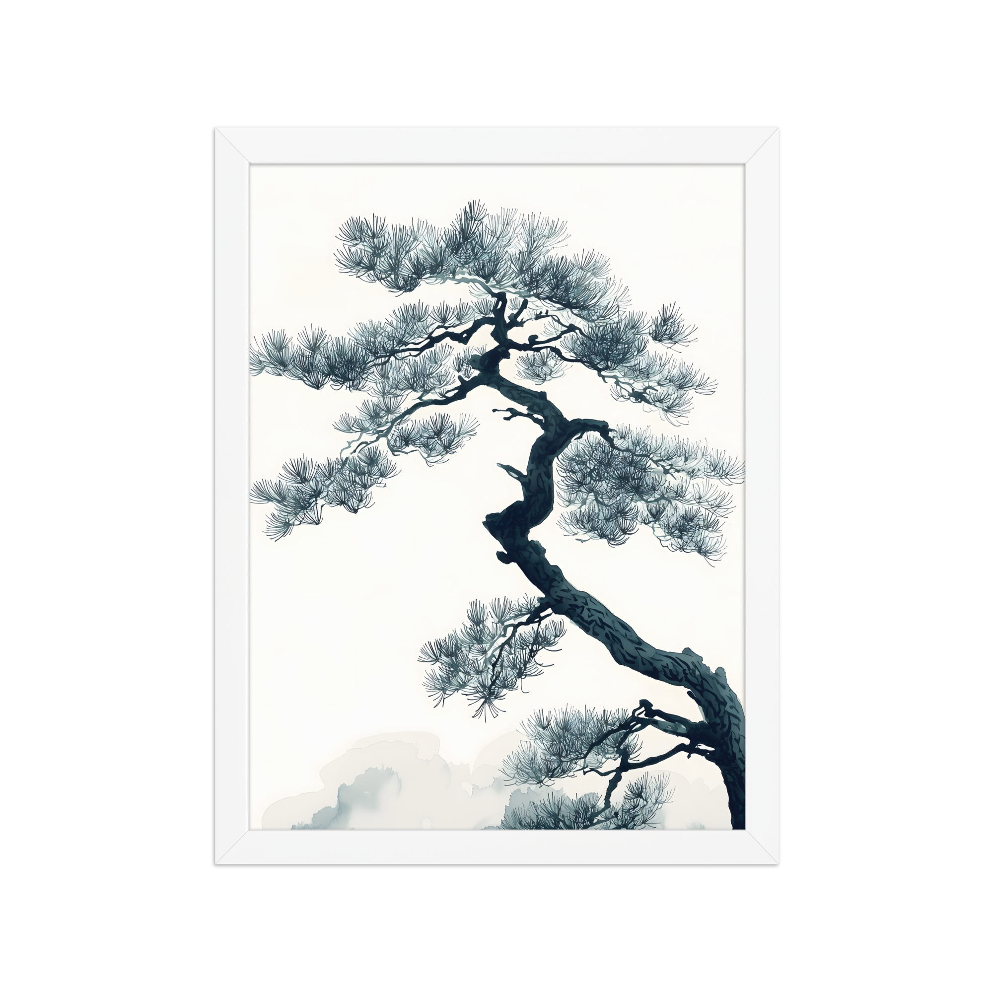 Pine Silhouette — Japandi zen nature framed print, minimalist Japanese wall art