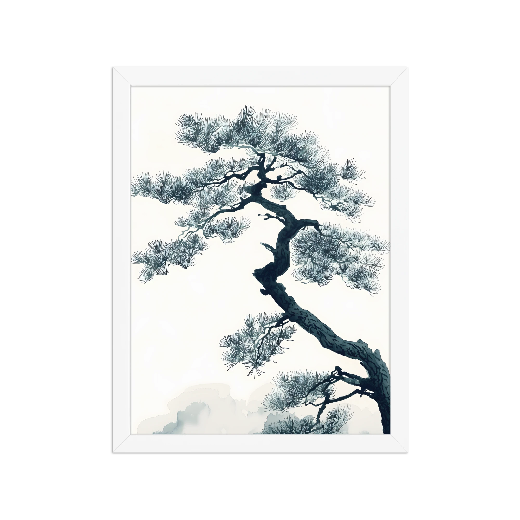 Pine Silhouette — Japandi zen nature framed print, minimalist Japanese wall art